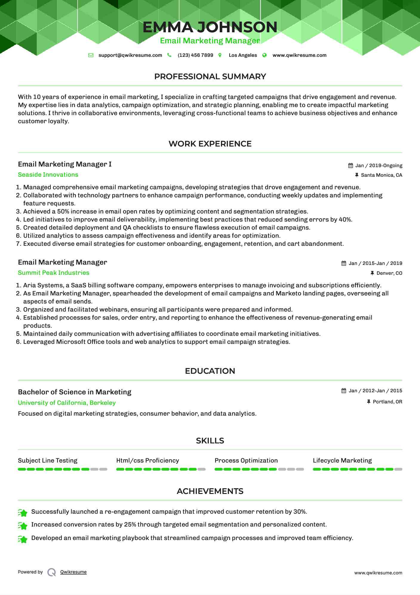 Email Marketing Manager I Resume Sample