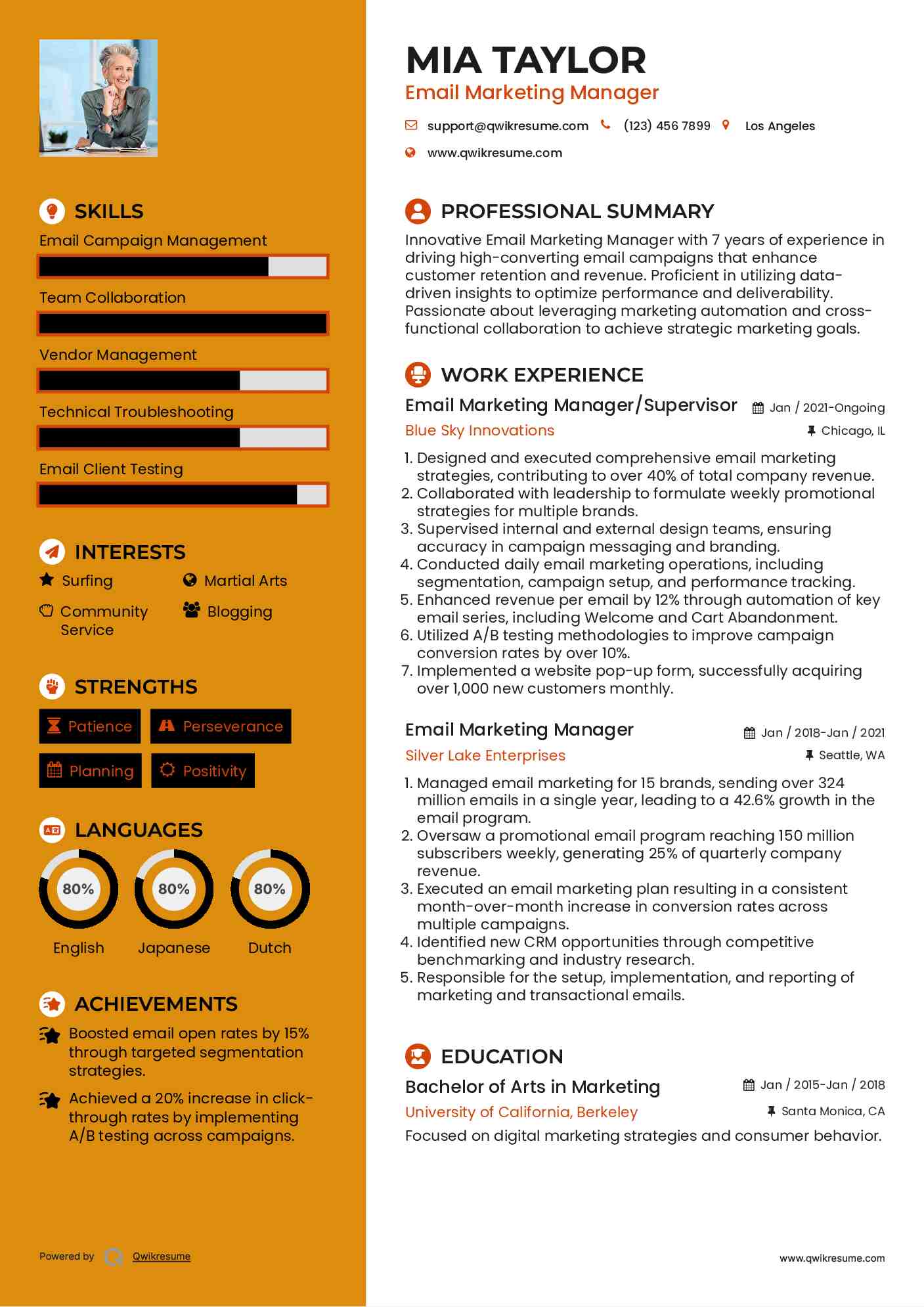 Email Marketing Manager/Supervisor Resume Template