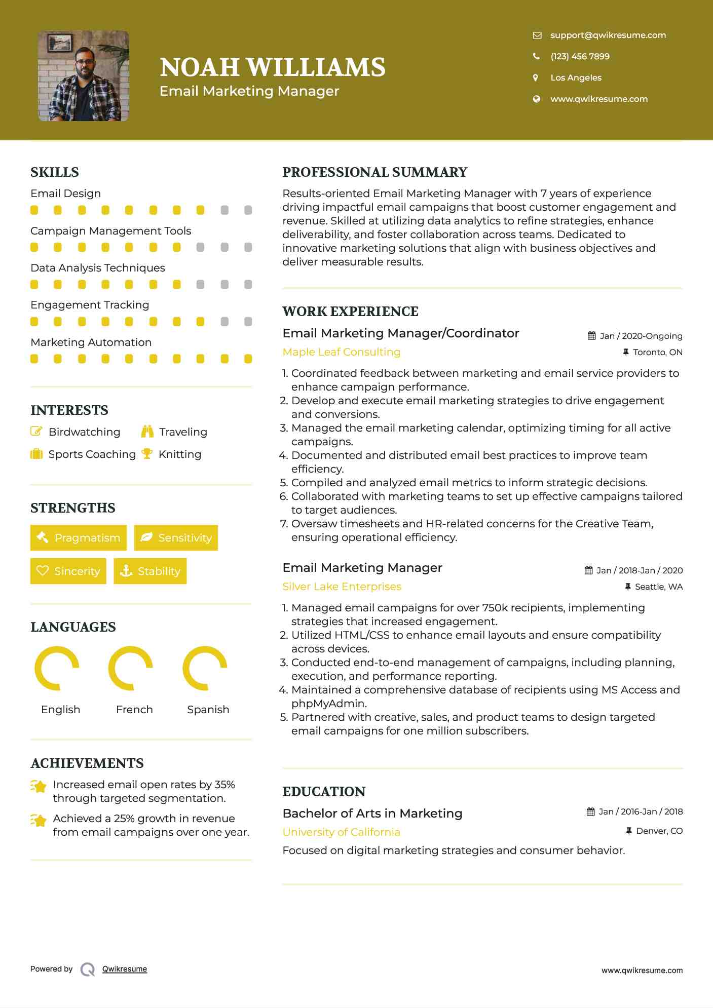 Email Marketing Manager/Coordinator Resume Example