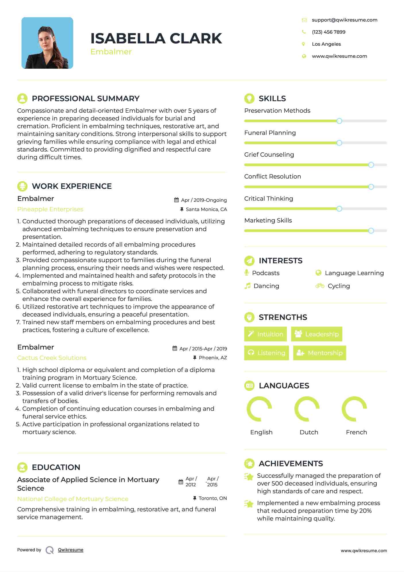 Embalmer Resume Format