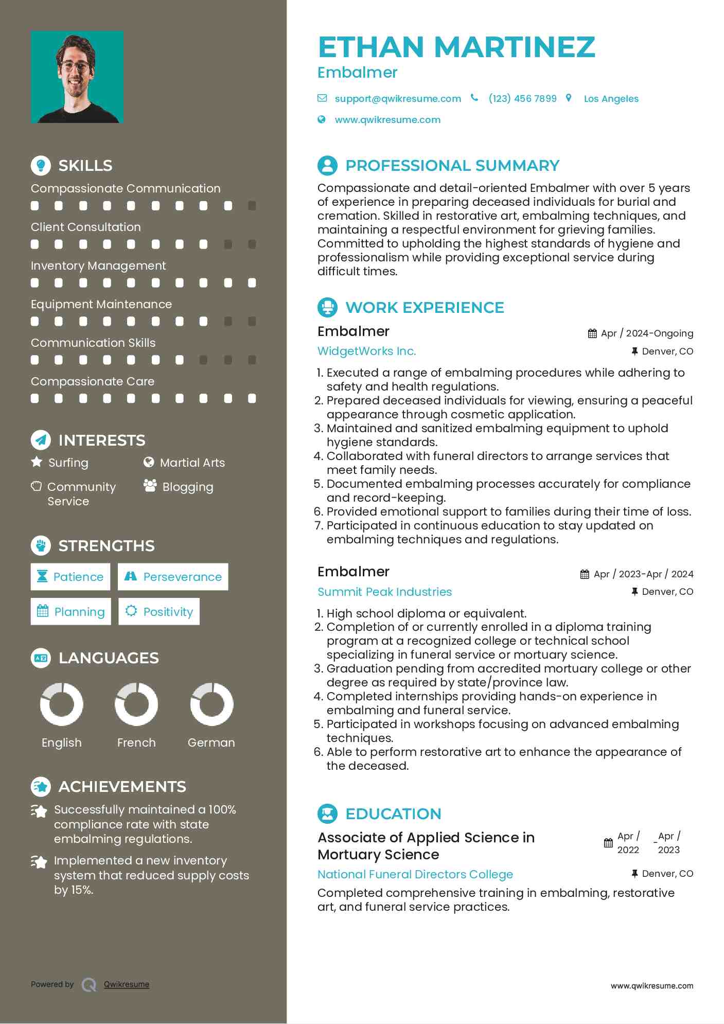 Embalmer Resume Format