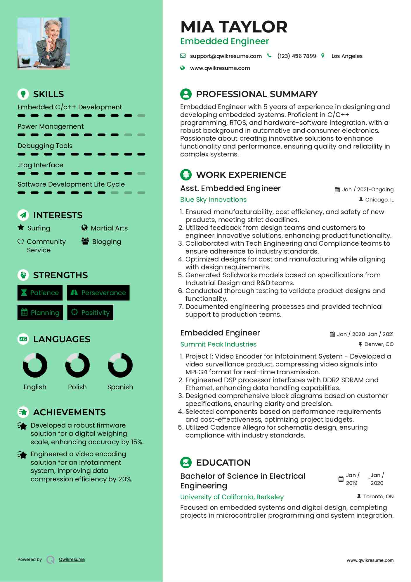 Asst. Embedded Engineer Resume Format