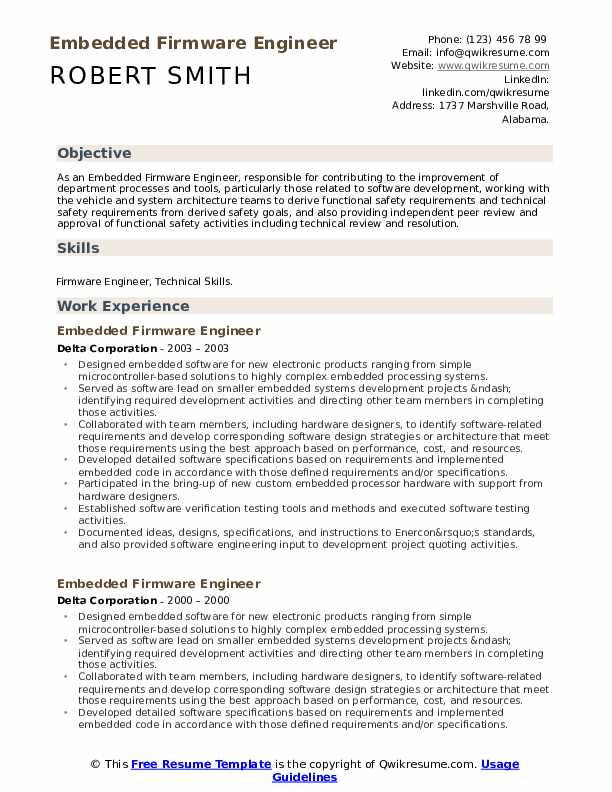 Embedded Firmware Engineer Resume Samples | QwikResume