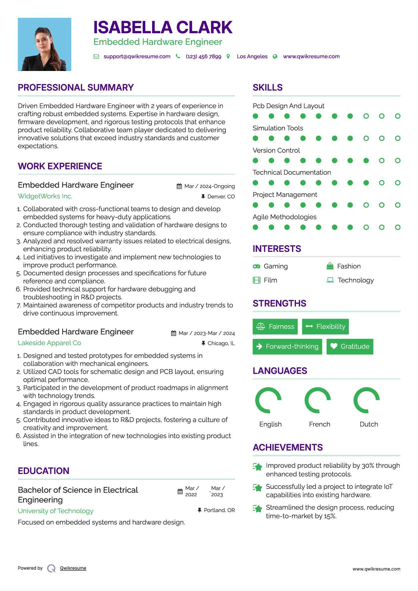Embedded Hardware Engineer Resume Template