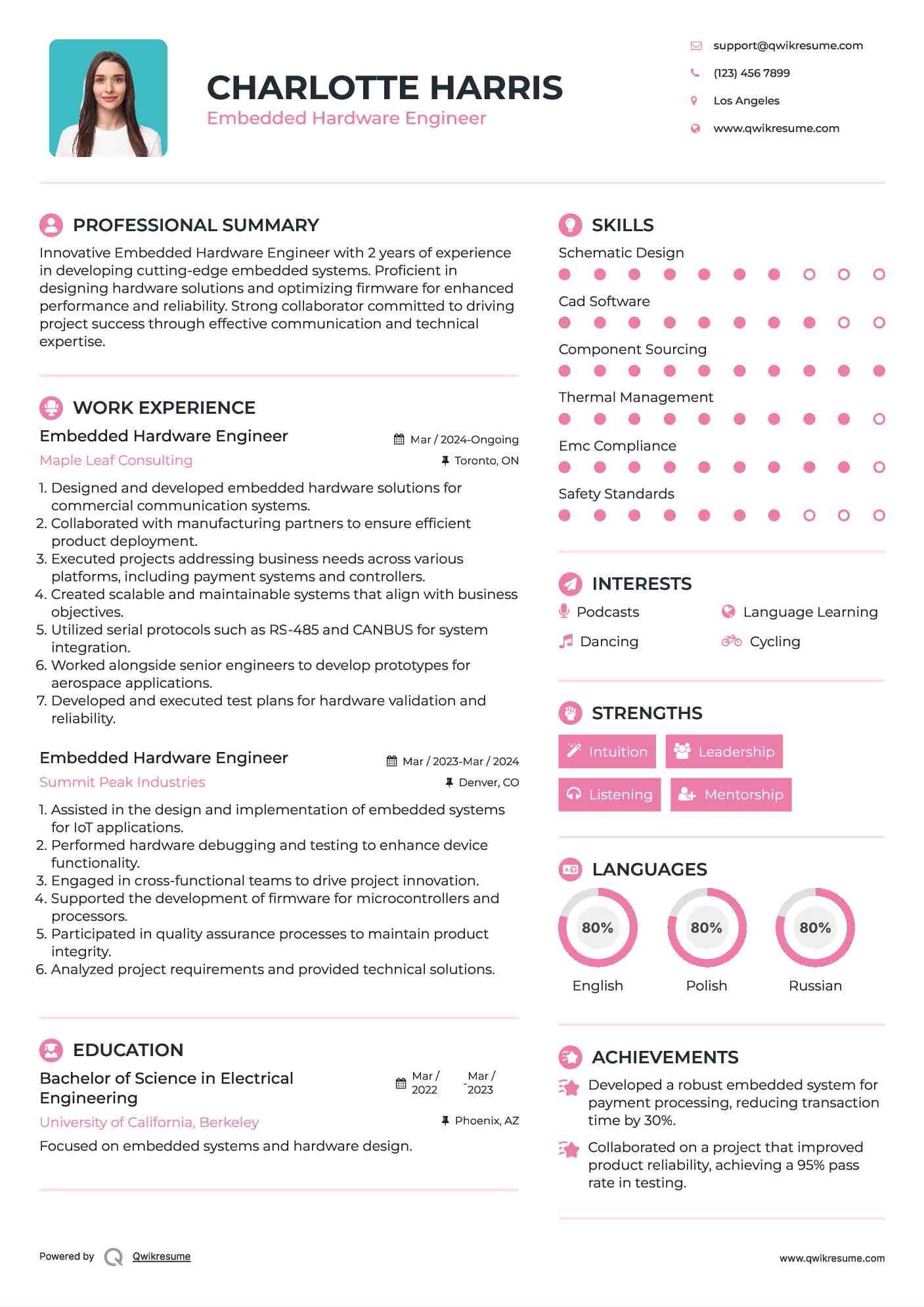 Embedded Hardware Engineer Resume Samples QwikResume