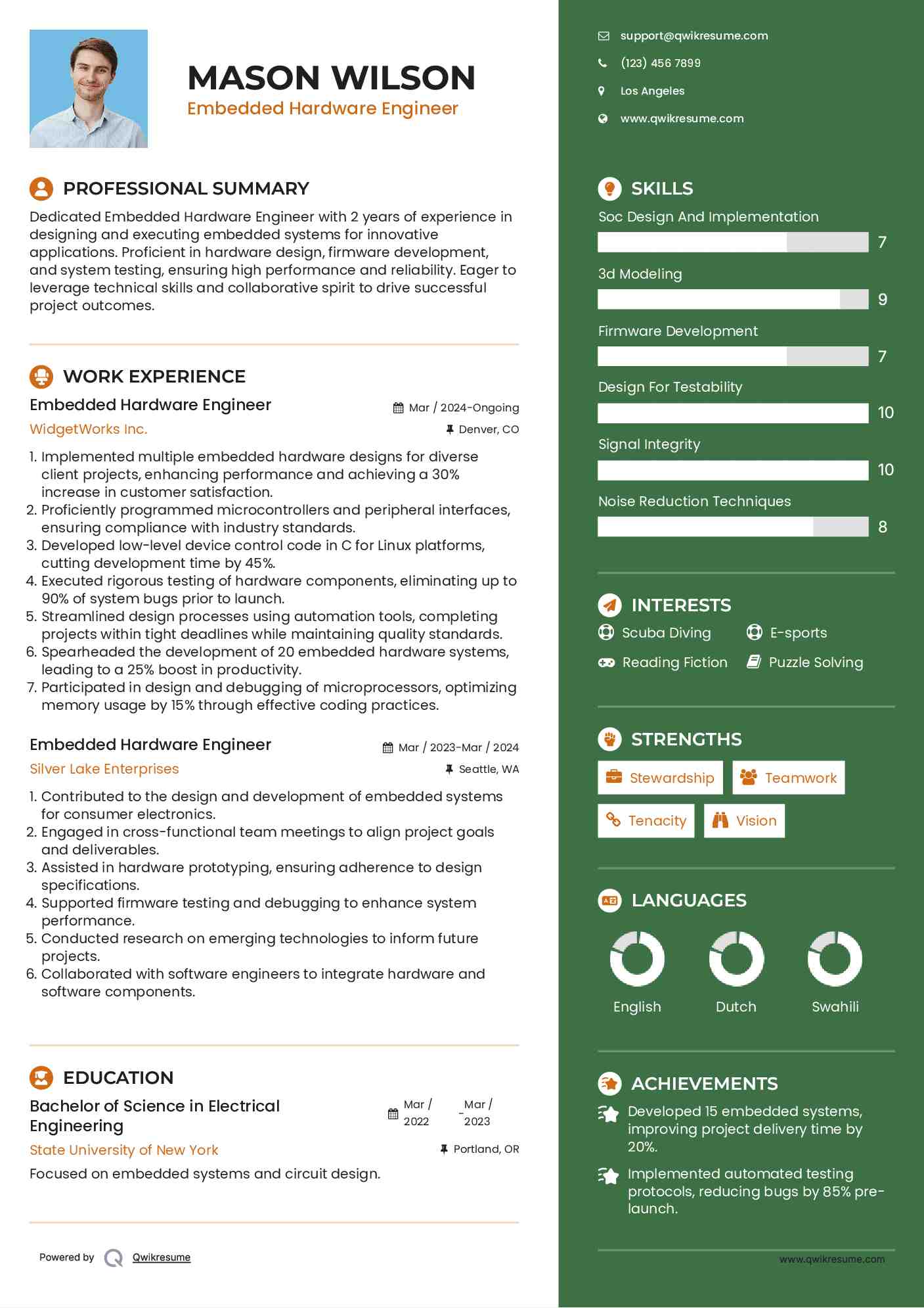 Embedded Hardware Engineer Resume Sample