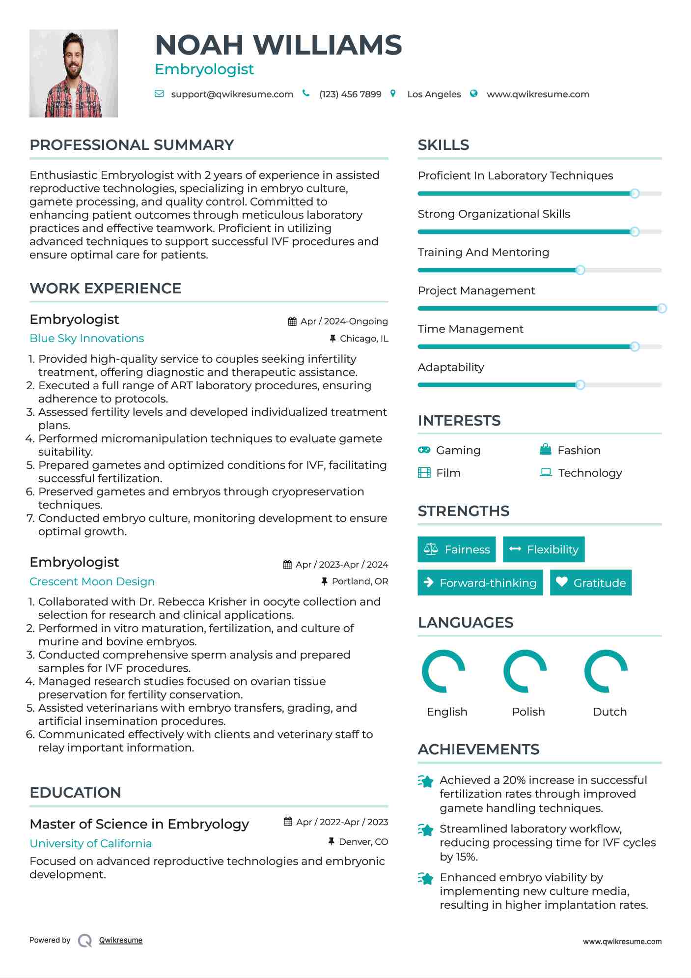 Embryologist Resume Template