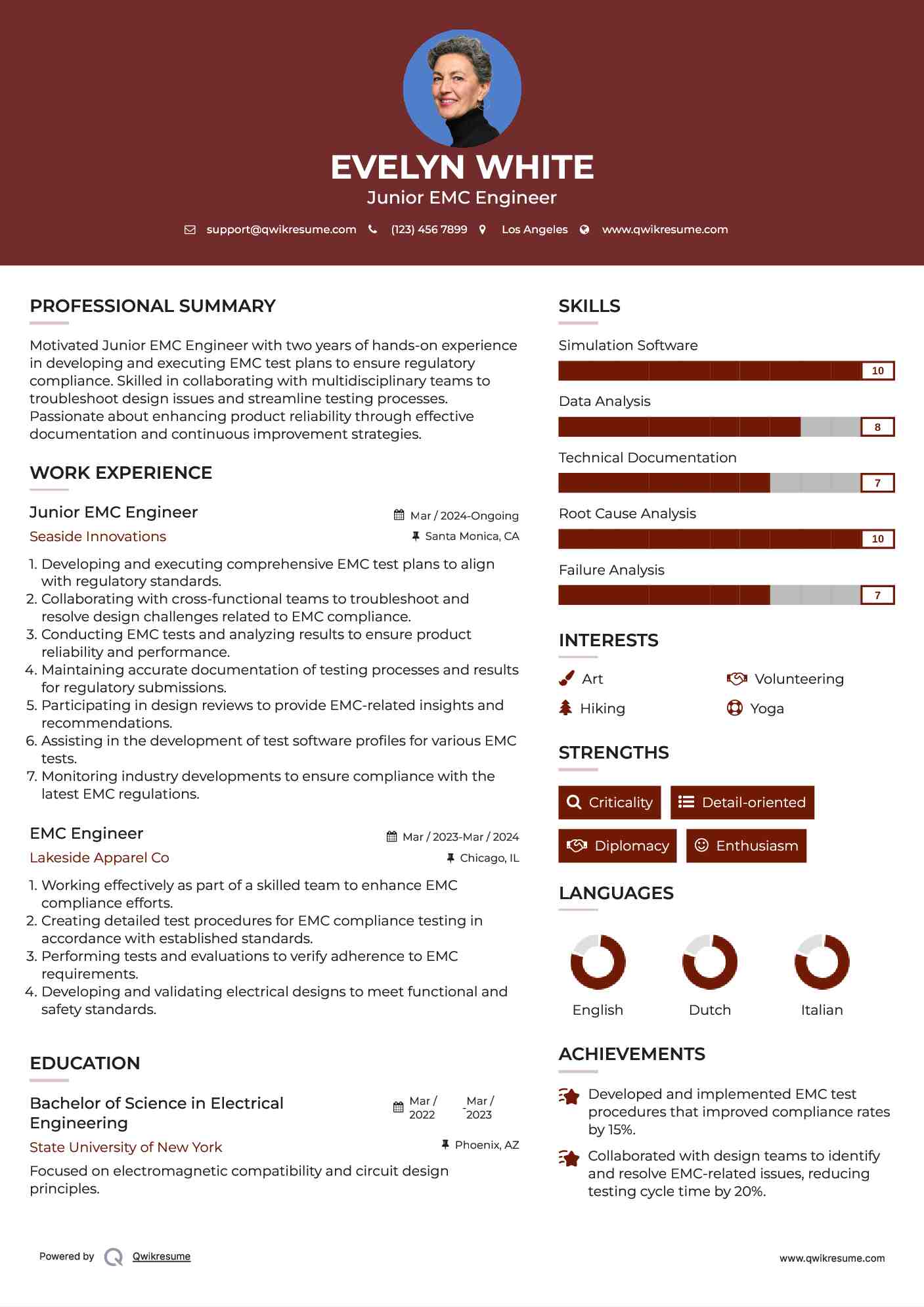 Junior EMC Engineer Resume Example