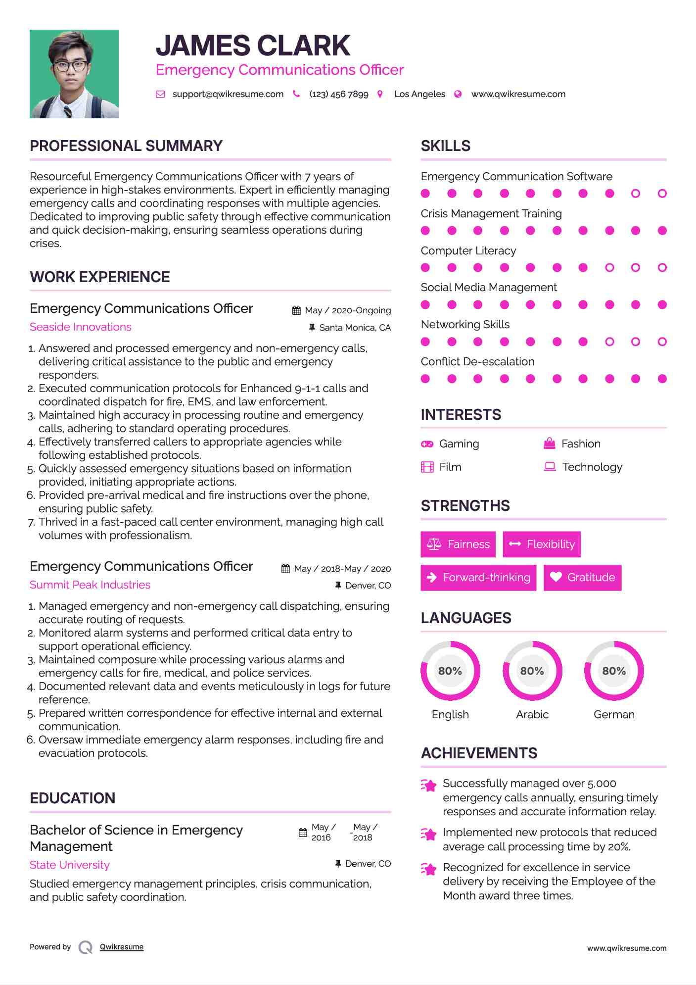 Emergency Communications Officer Resume Sample