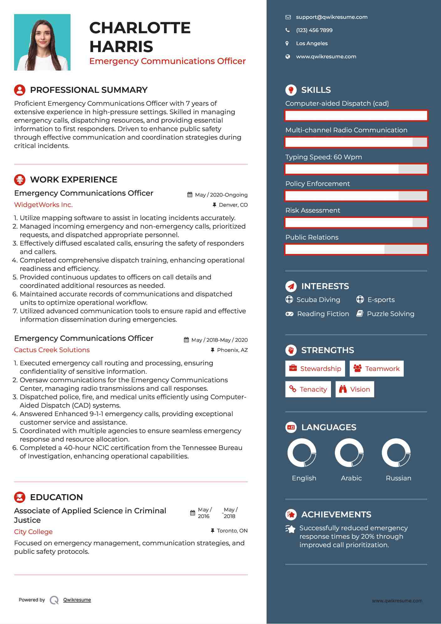 Emergency Communications Officer Resume Sample