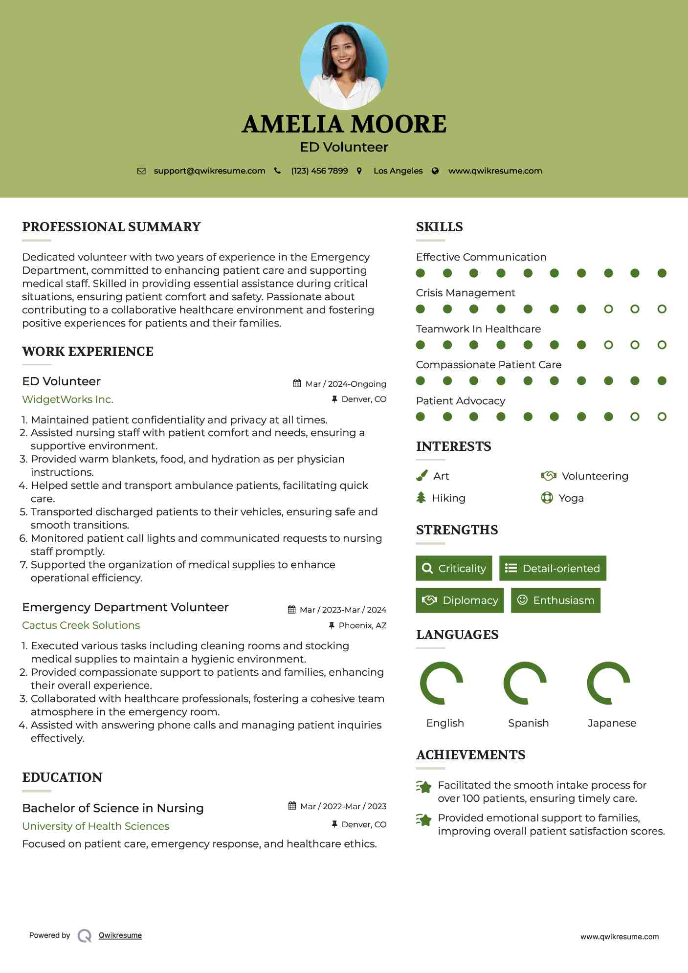 ED Volunteer Resume Example