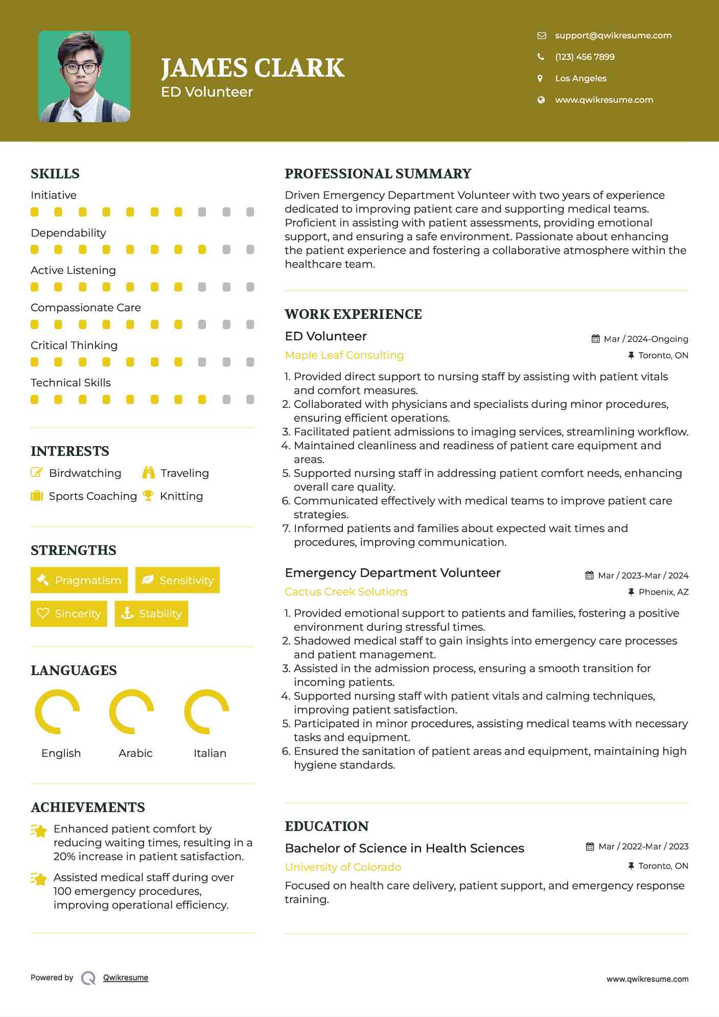 ED Volunteer Resume Example