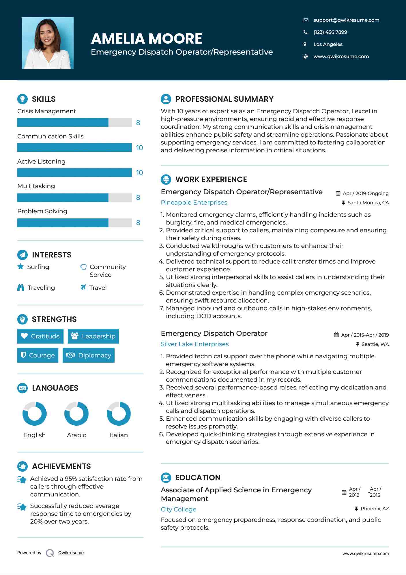 Emergency Dispatch Operator/Representative Resume Model