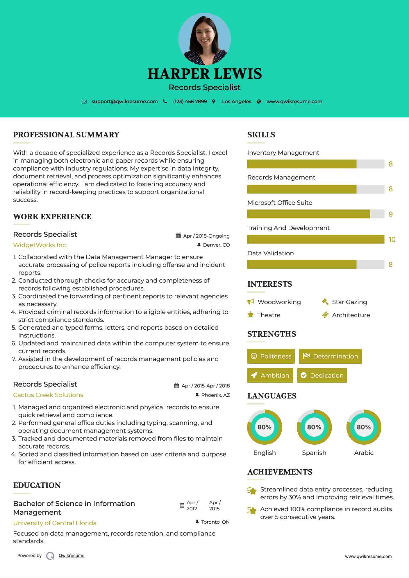 Records Specialist Resume Template