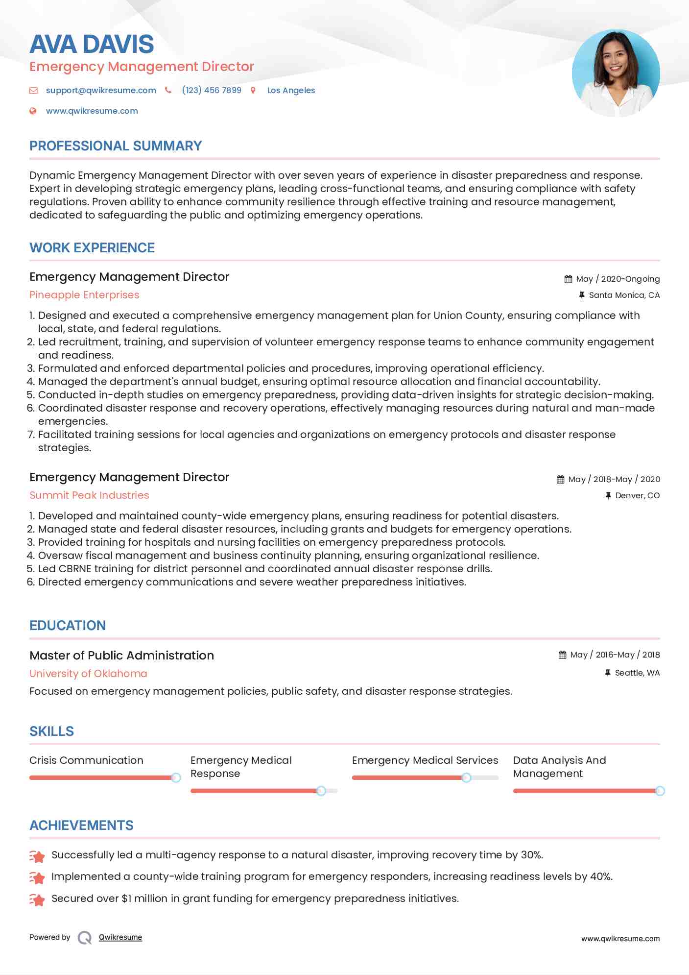 Emergency Management Director Resume Format