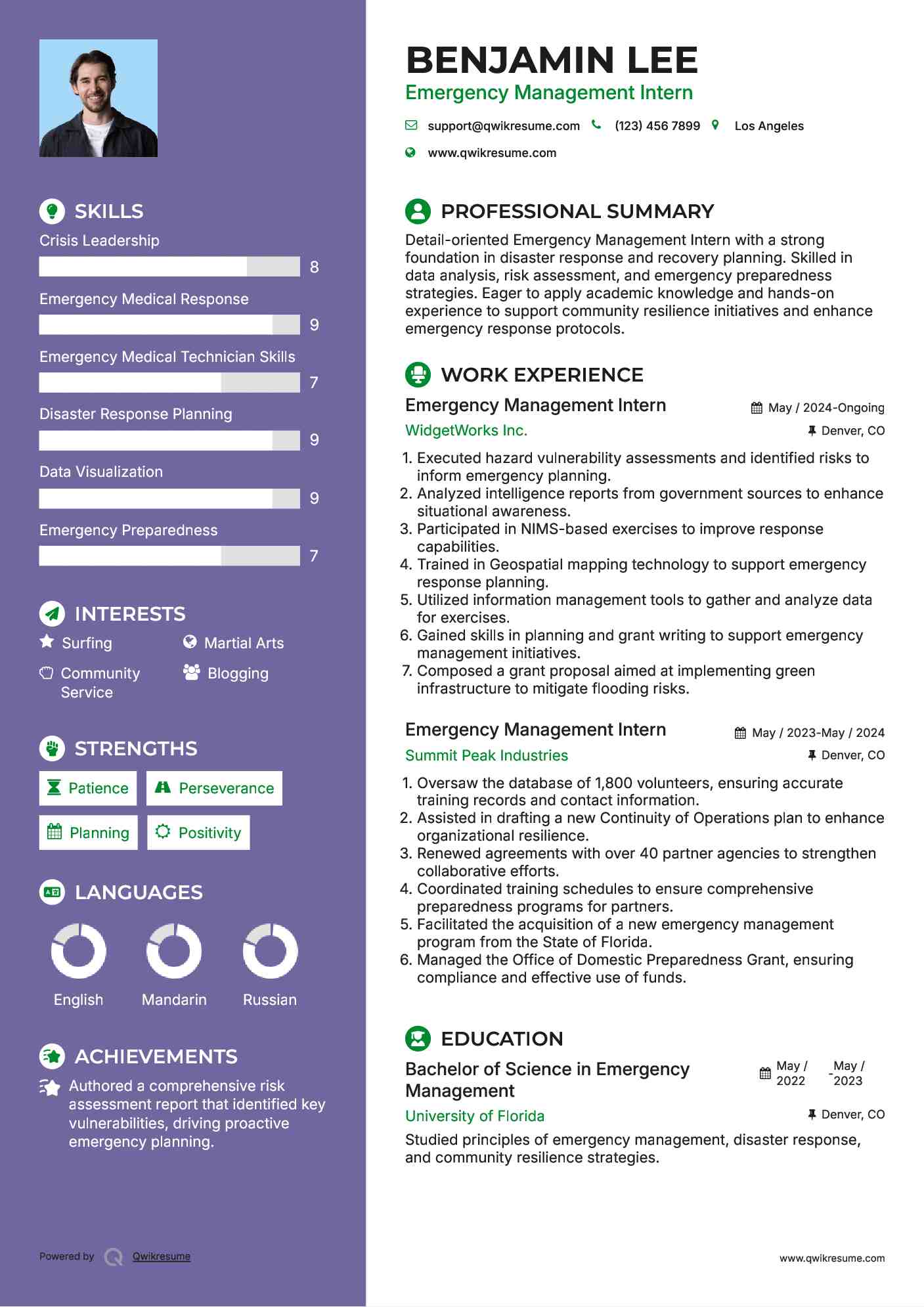 Emergency Management Intern Resume Template