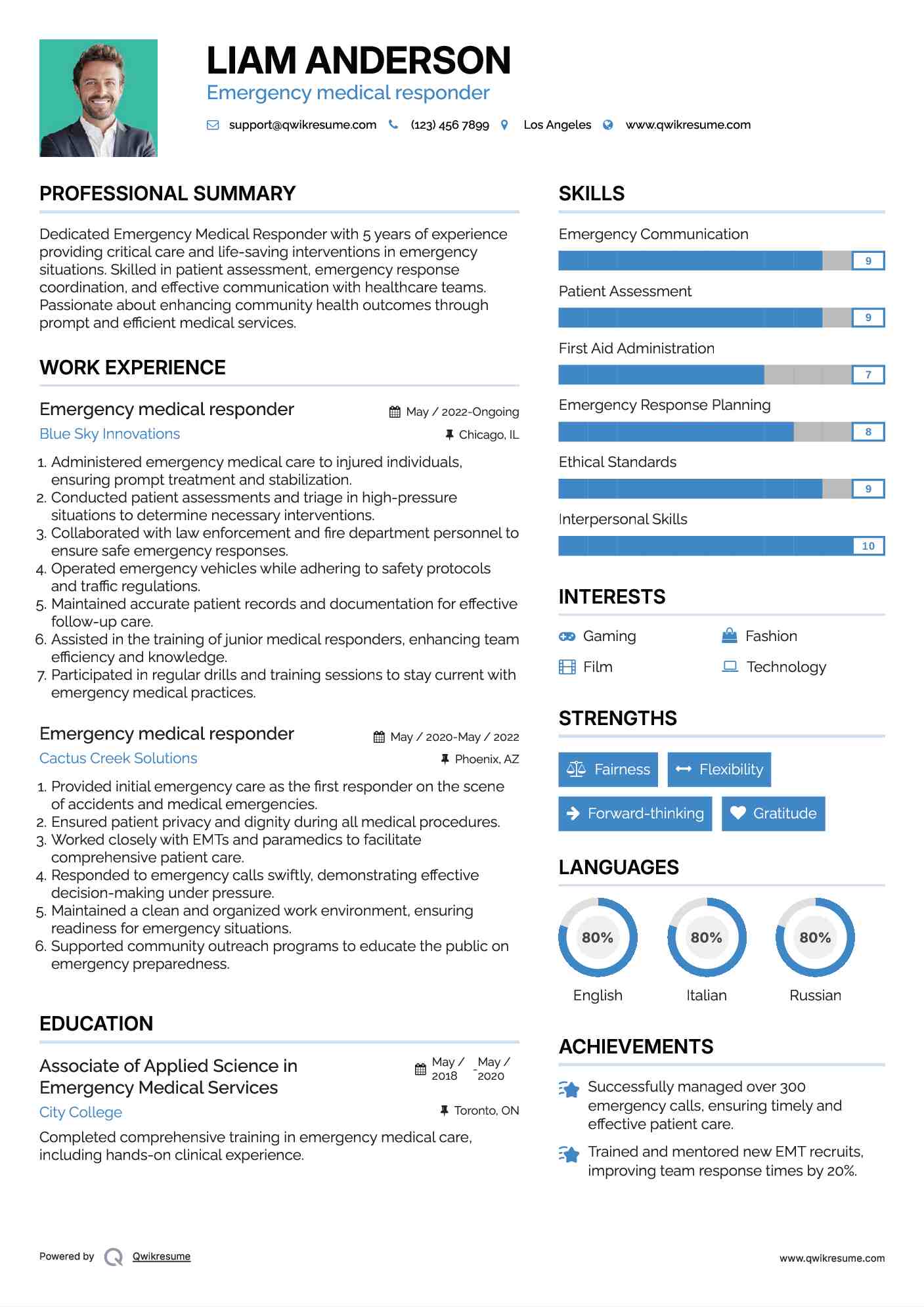 Emergency medical responder Resume Template