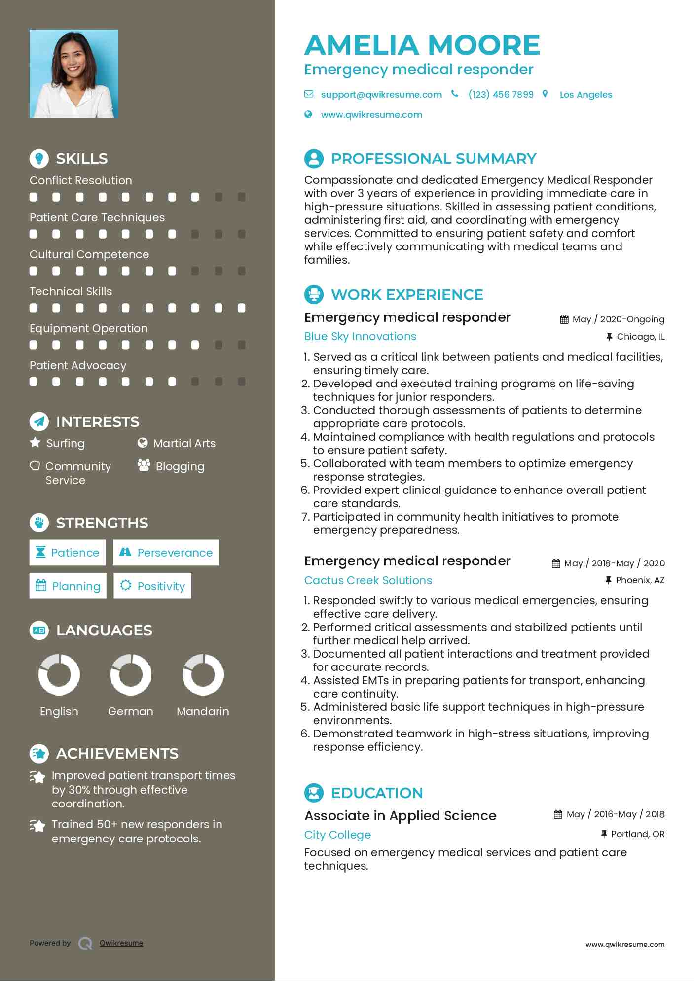 Emergency medical responder Resume Example