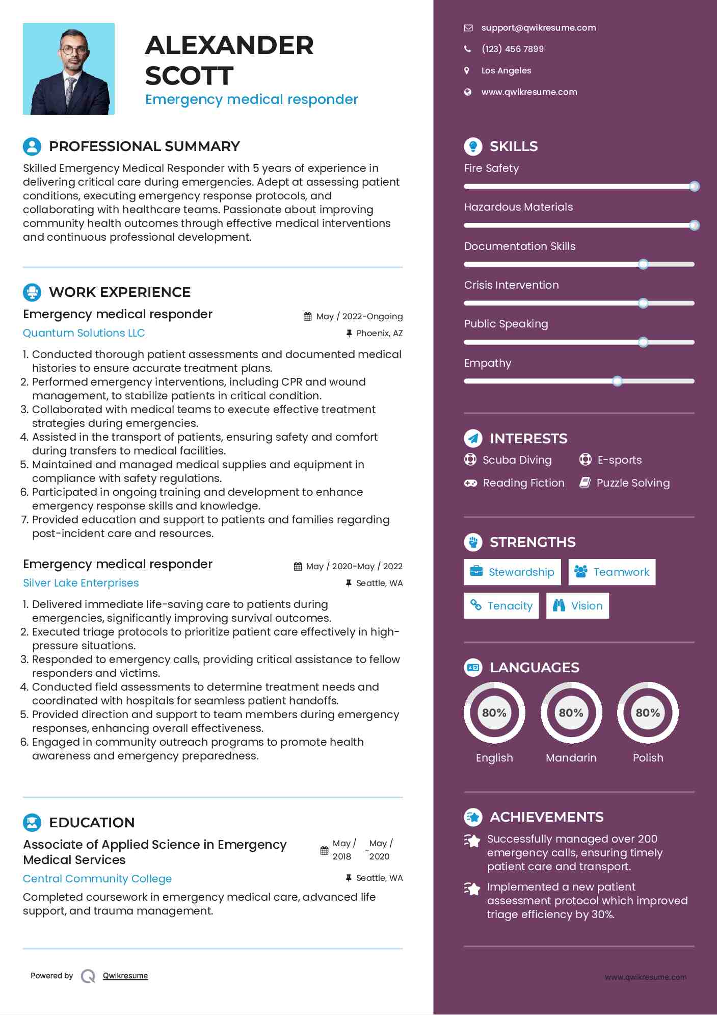 Emergency medical responder Resume Model