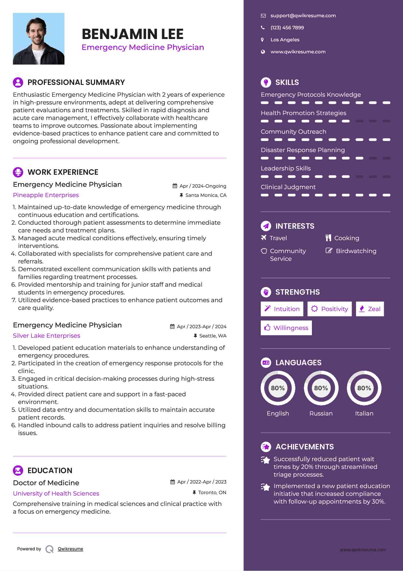 Emergency Medicine Physician Resume Format