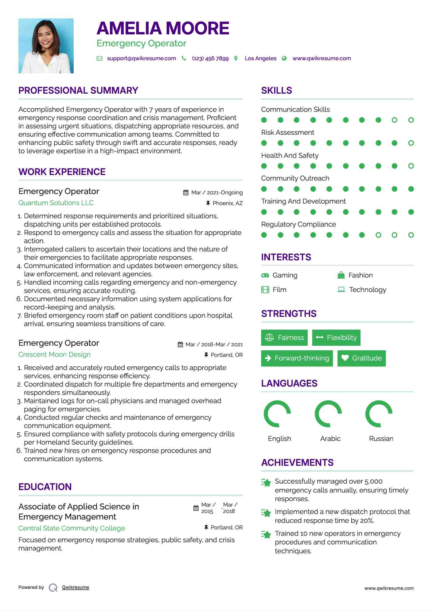 Emergency Operator Resume Example