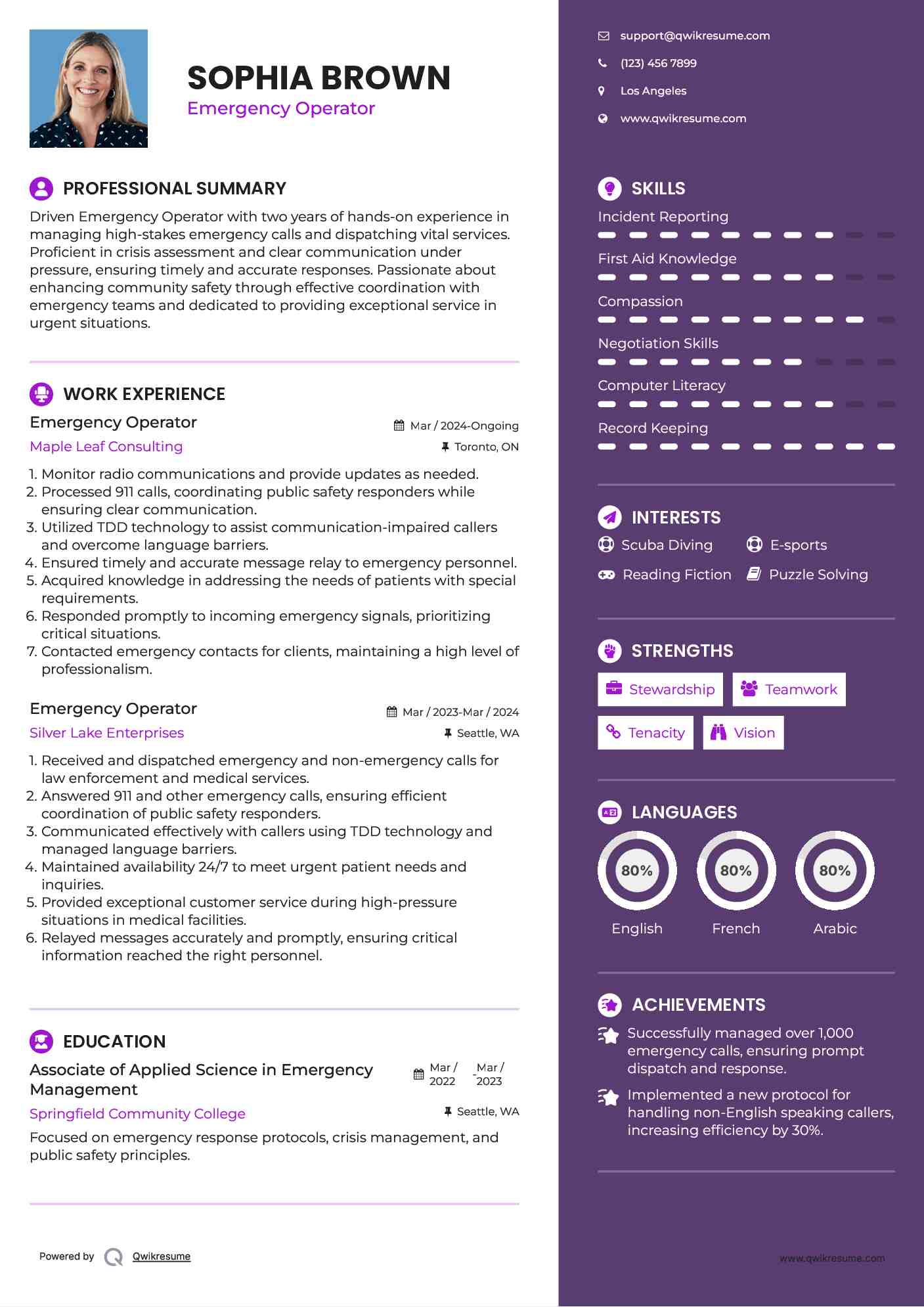 Emergency Operator Resume Template