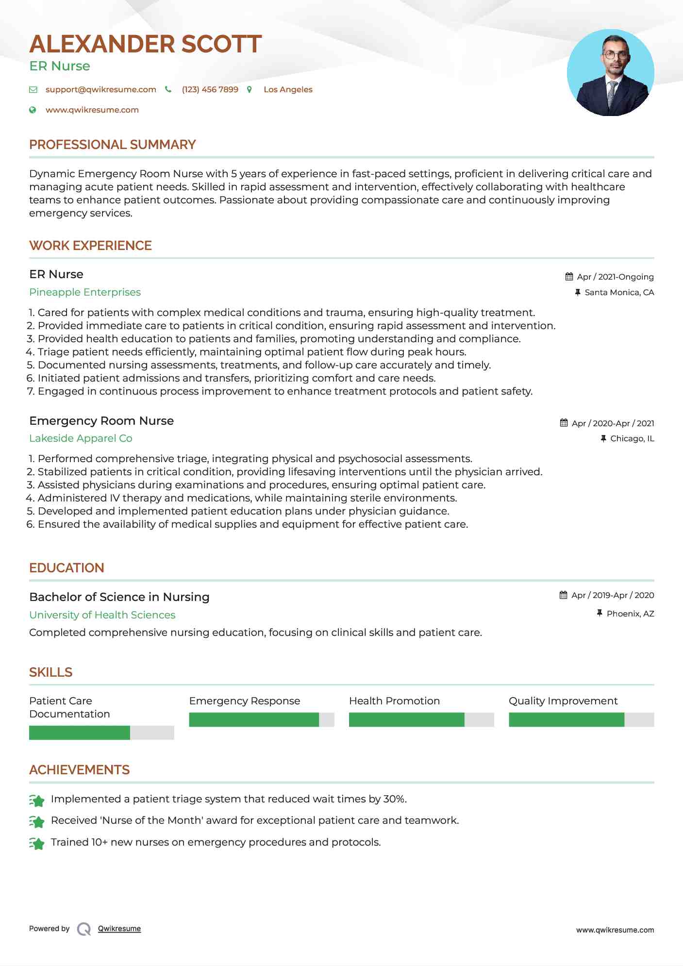 ER Nurse
 Resume Example