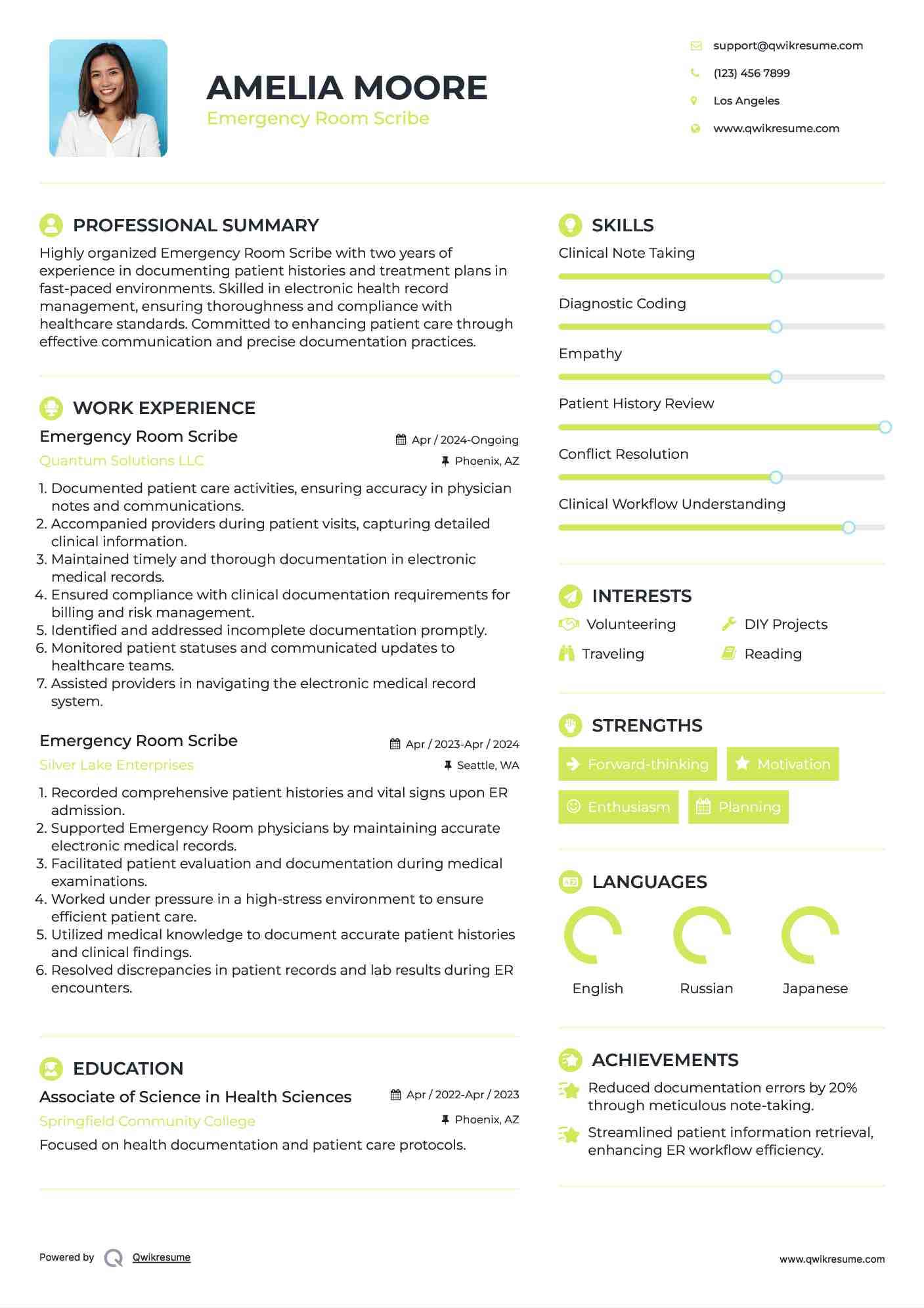 Emergency Room Scribe Resume Format