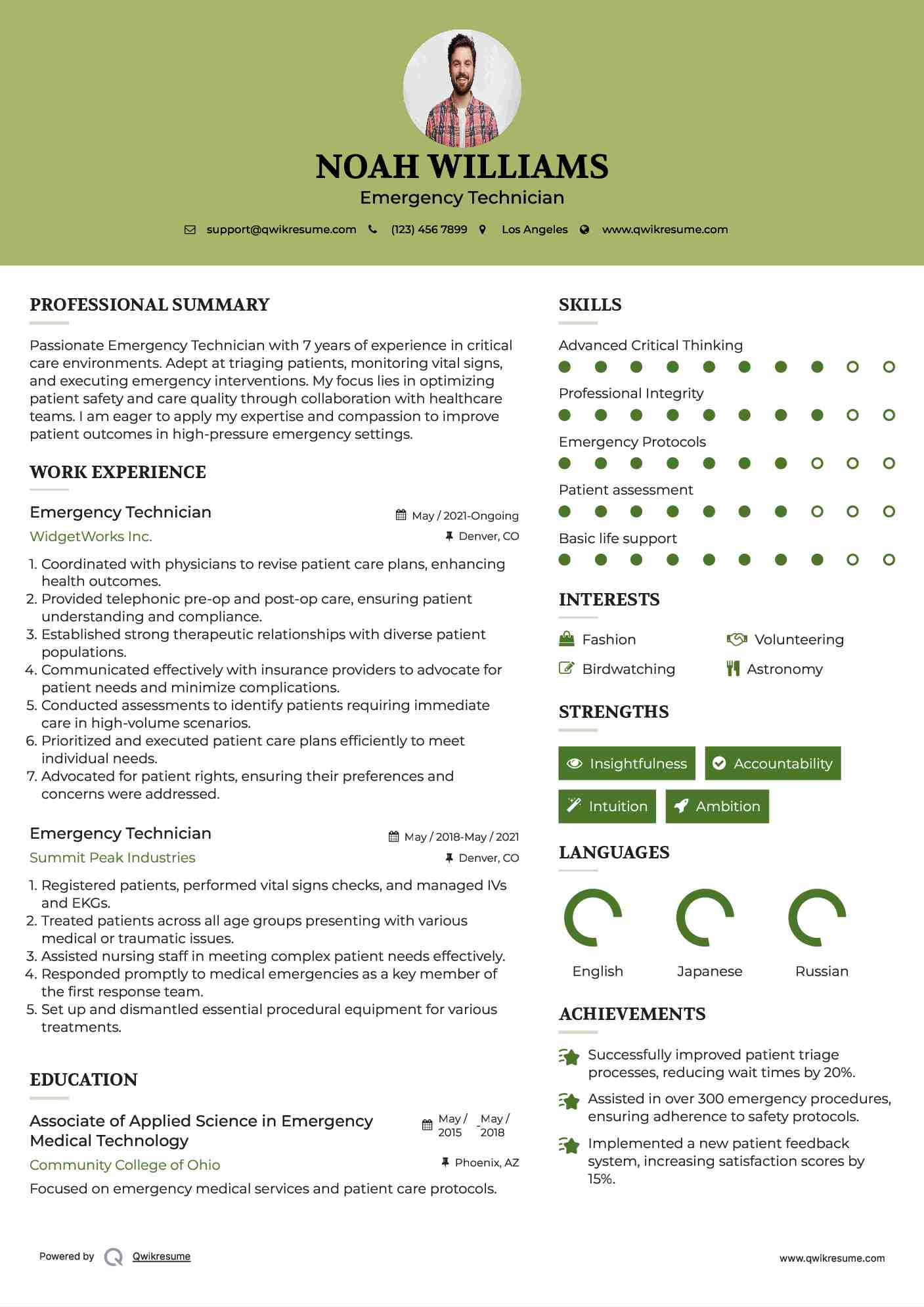 Emergency Technician Resume Model