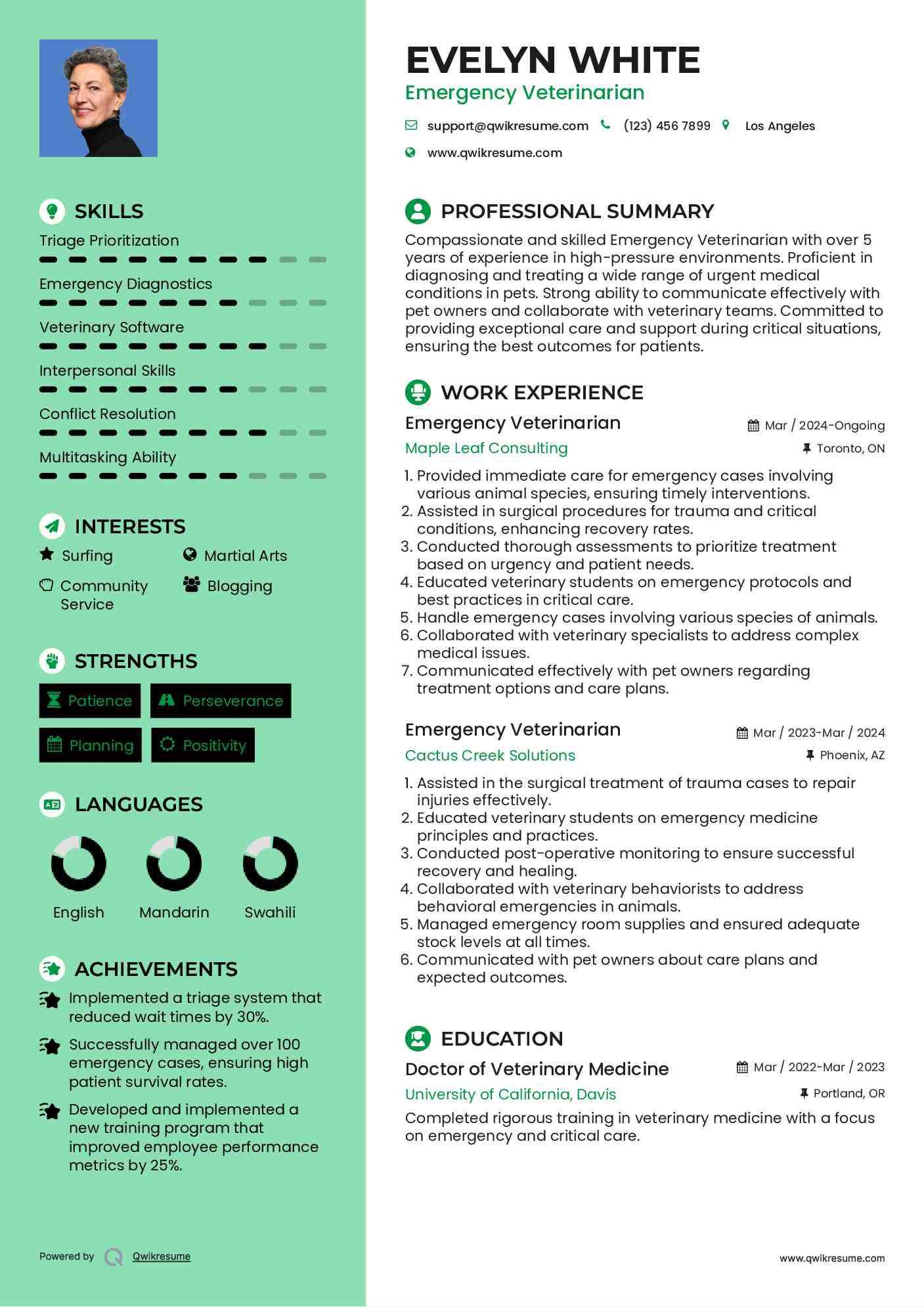Emergency Veterinarian Resume Template