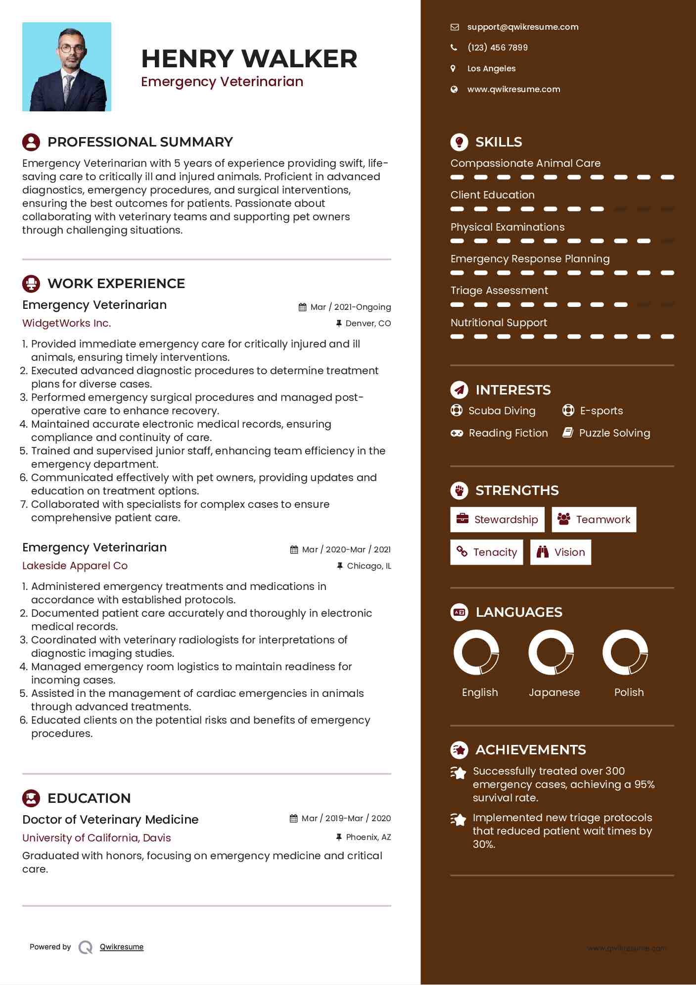 Emergency Veterinarian Resume Model