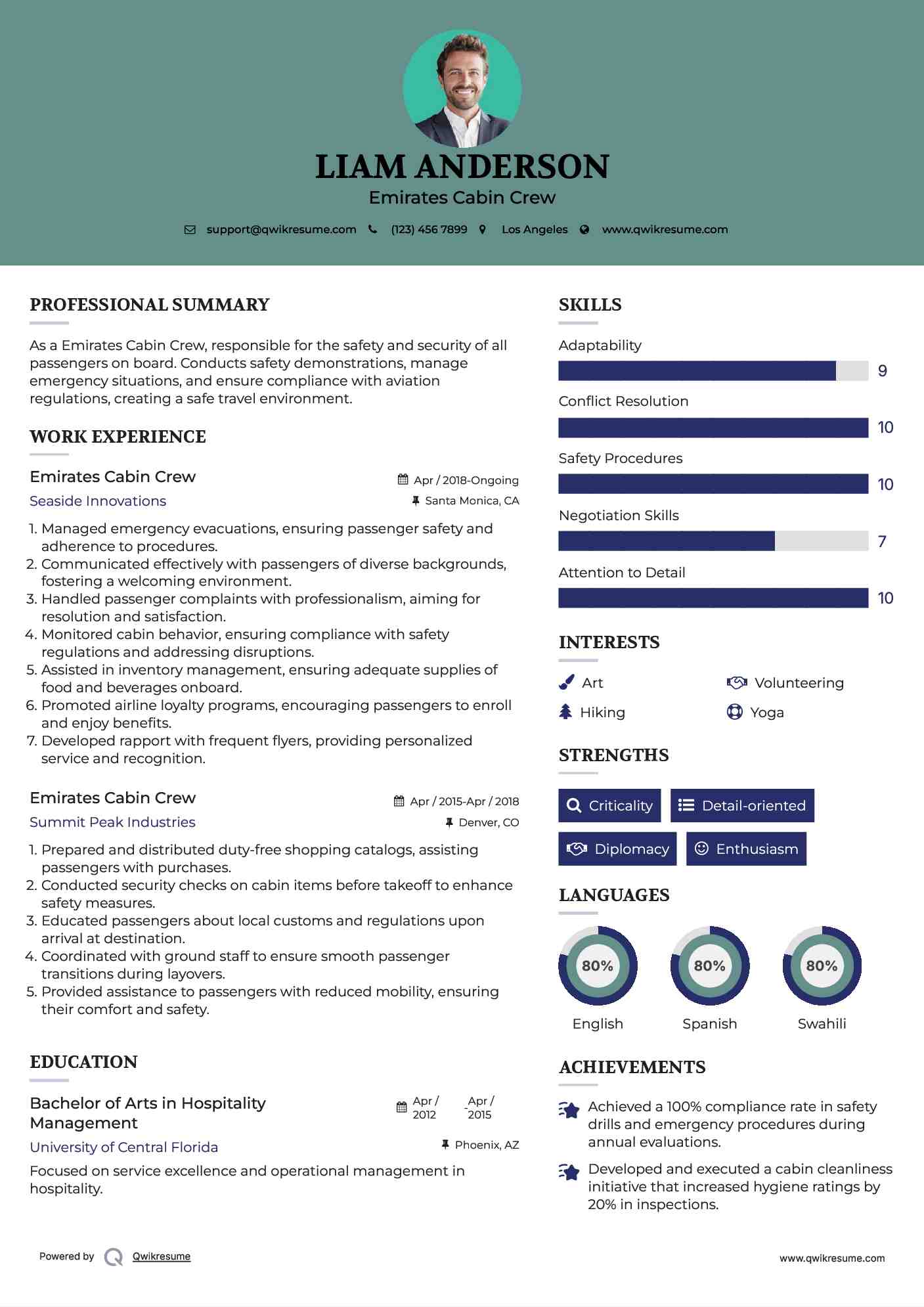Emirates Cabin Crew Resume Model