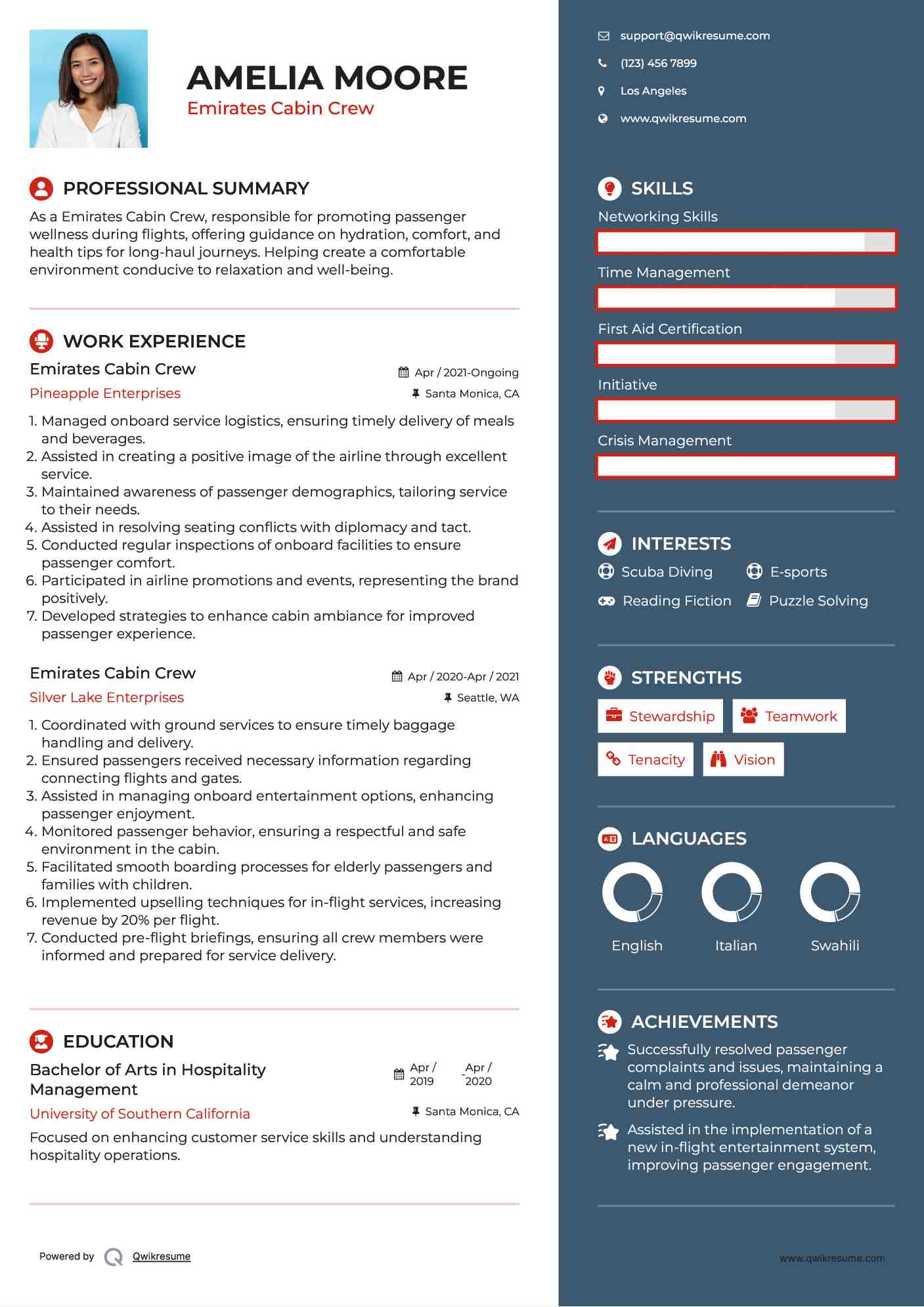Emirates Cabin Crew Resume Template