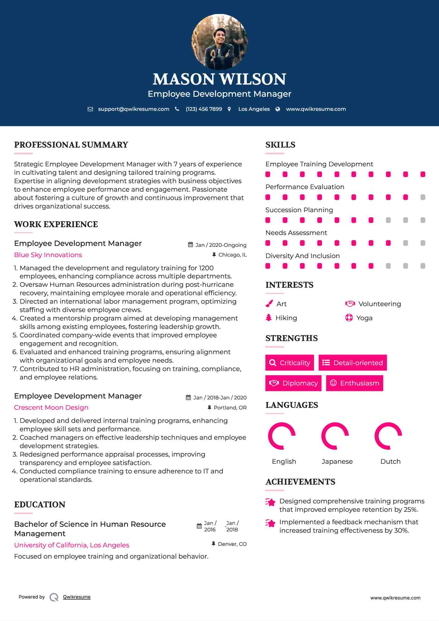 Employee Development Manager Resume Format