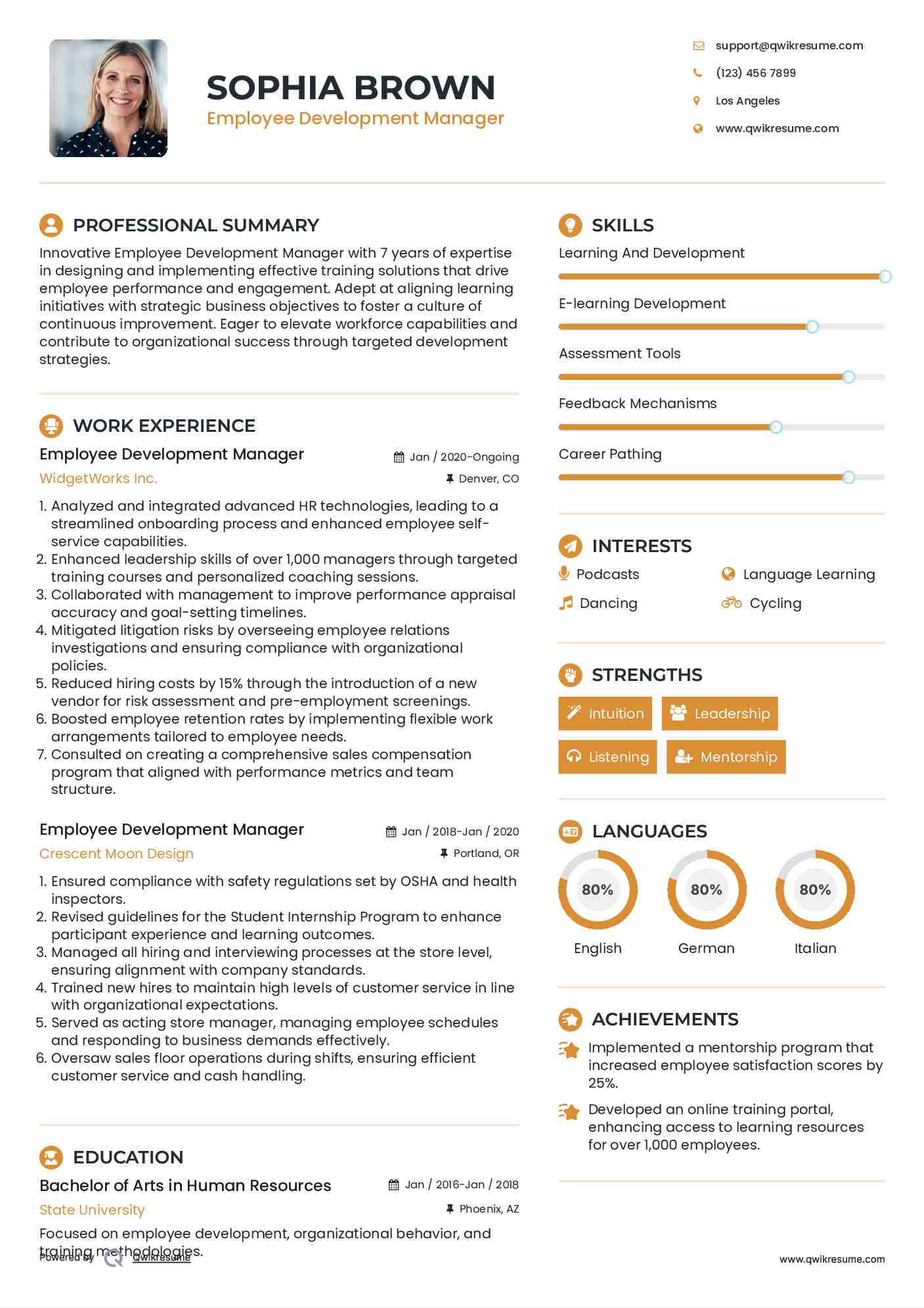 Employee Development Manager Resume Format