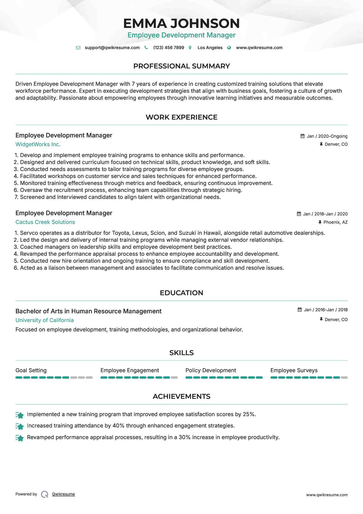 Employee Development Manager Resume Format