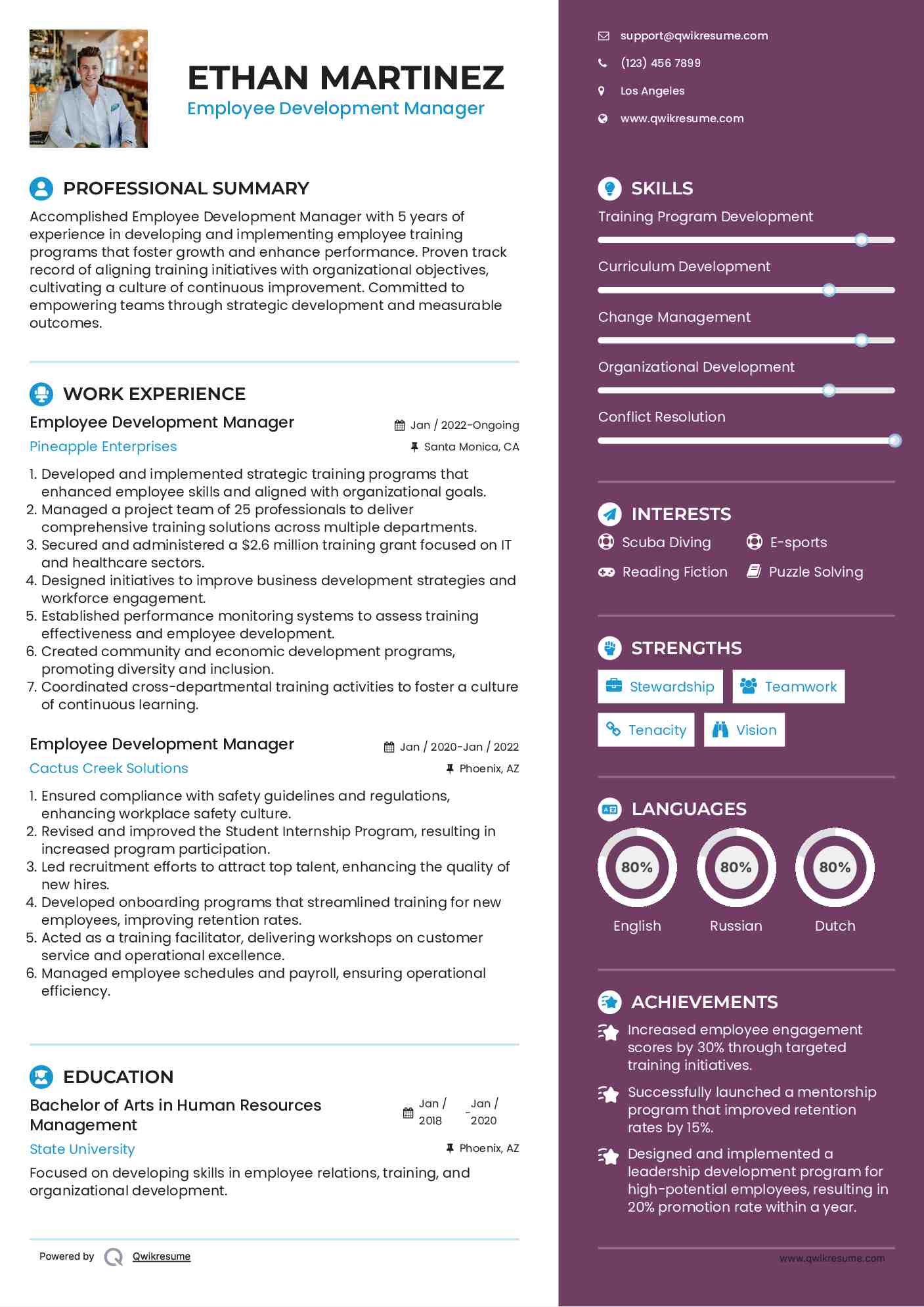 Employee Development Manager Resume Template