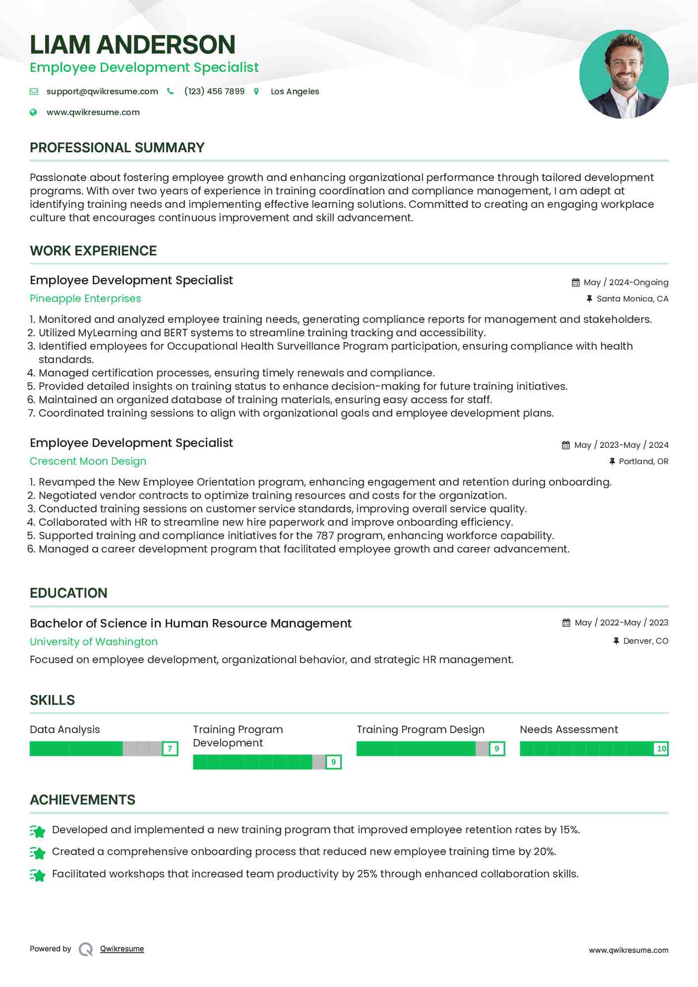 Employee Development Specialist Resume Template