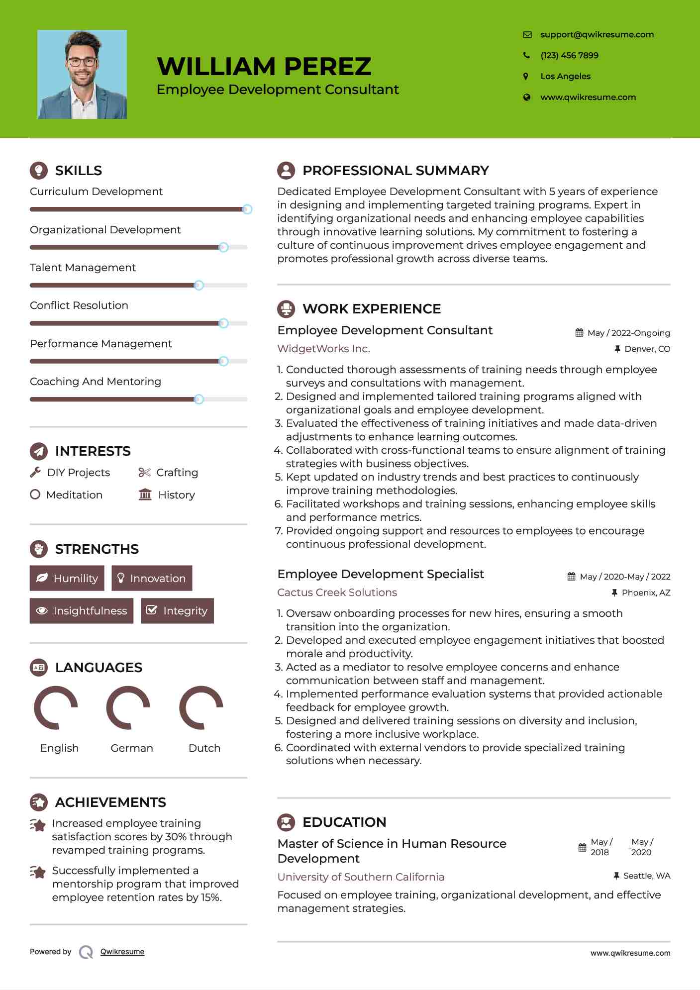 Employee Development Consultant Resume Model
