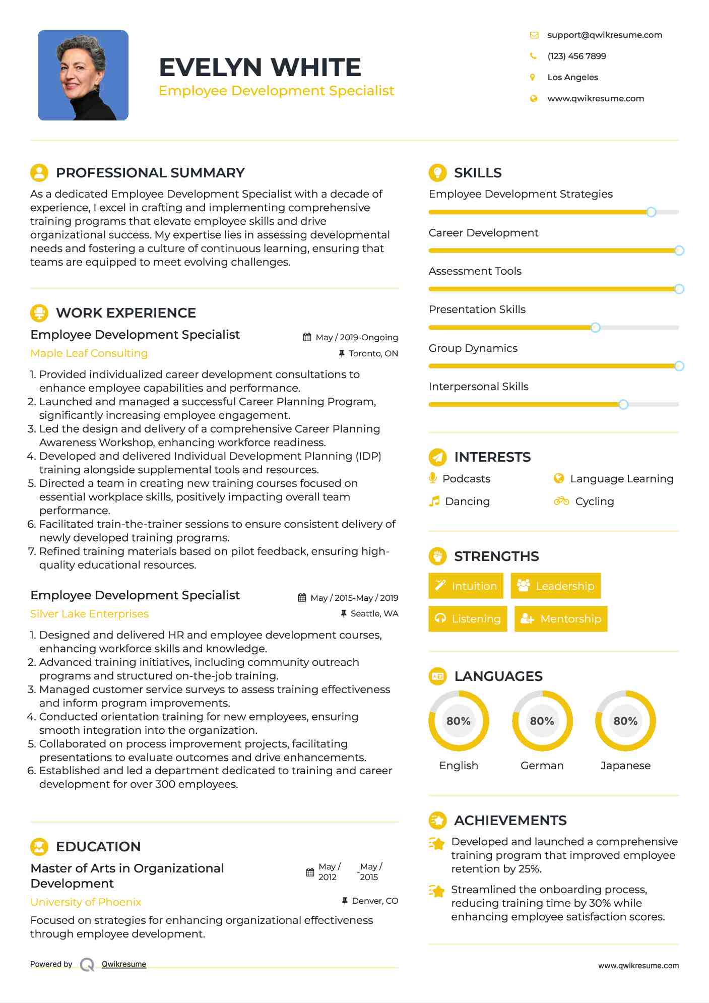 Employee Development Specialist Resume Model