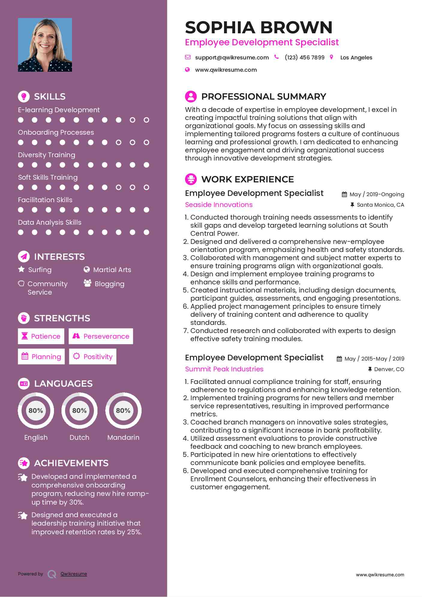 Employee Development Specialist Resume Format