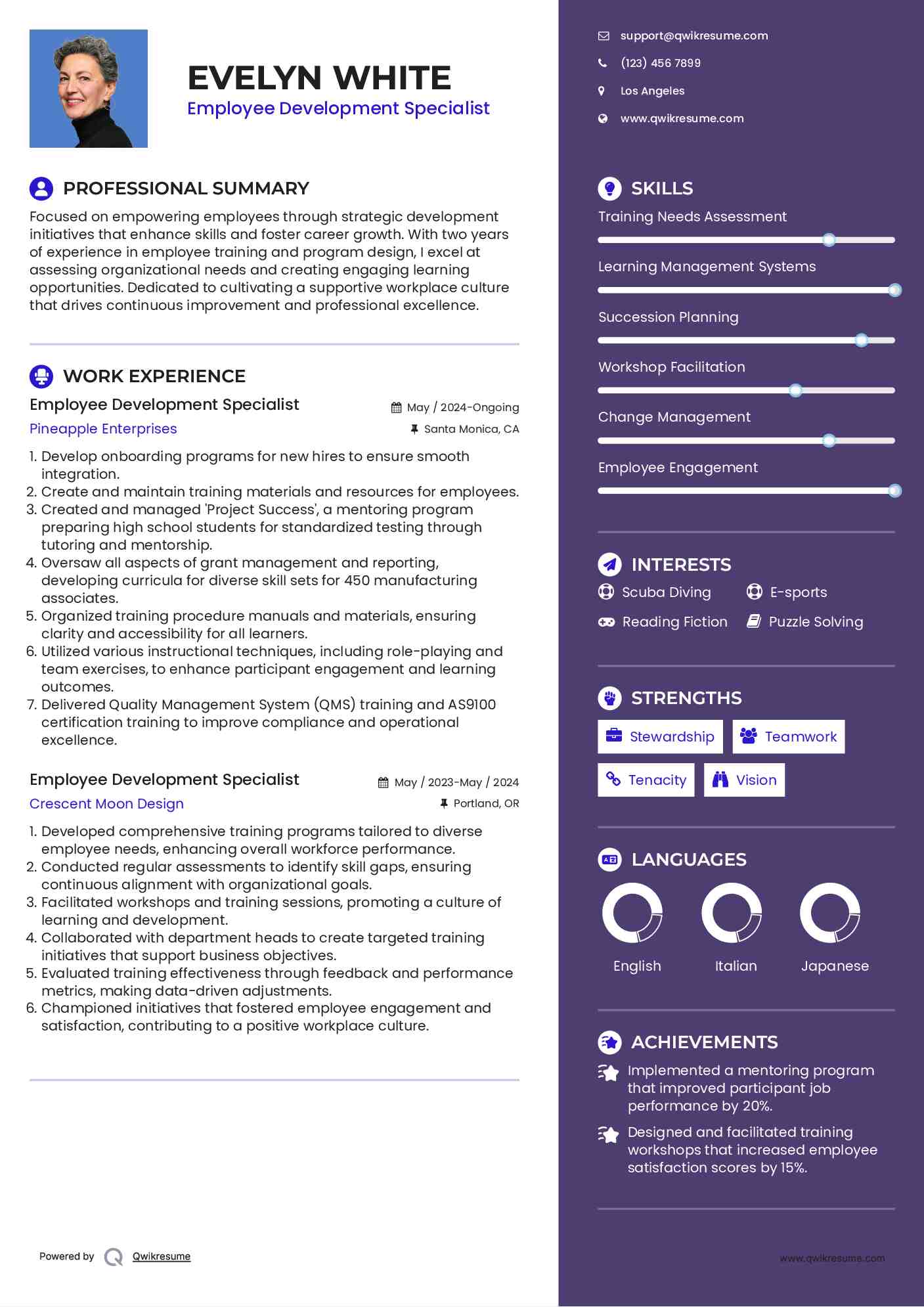 Employee Development Specialist Resume Format