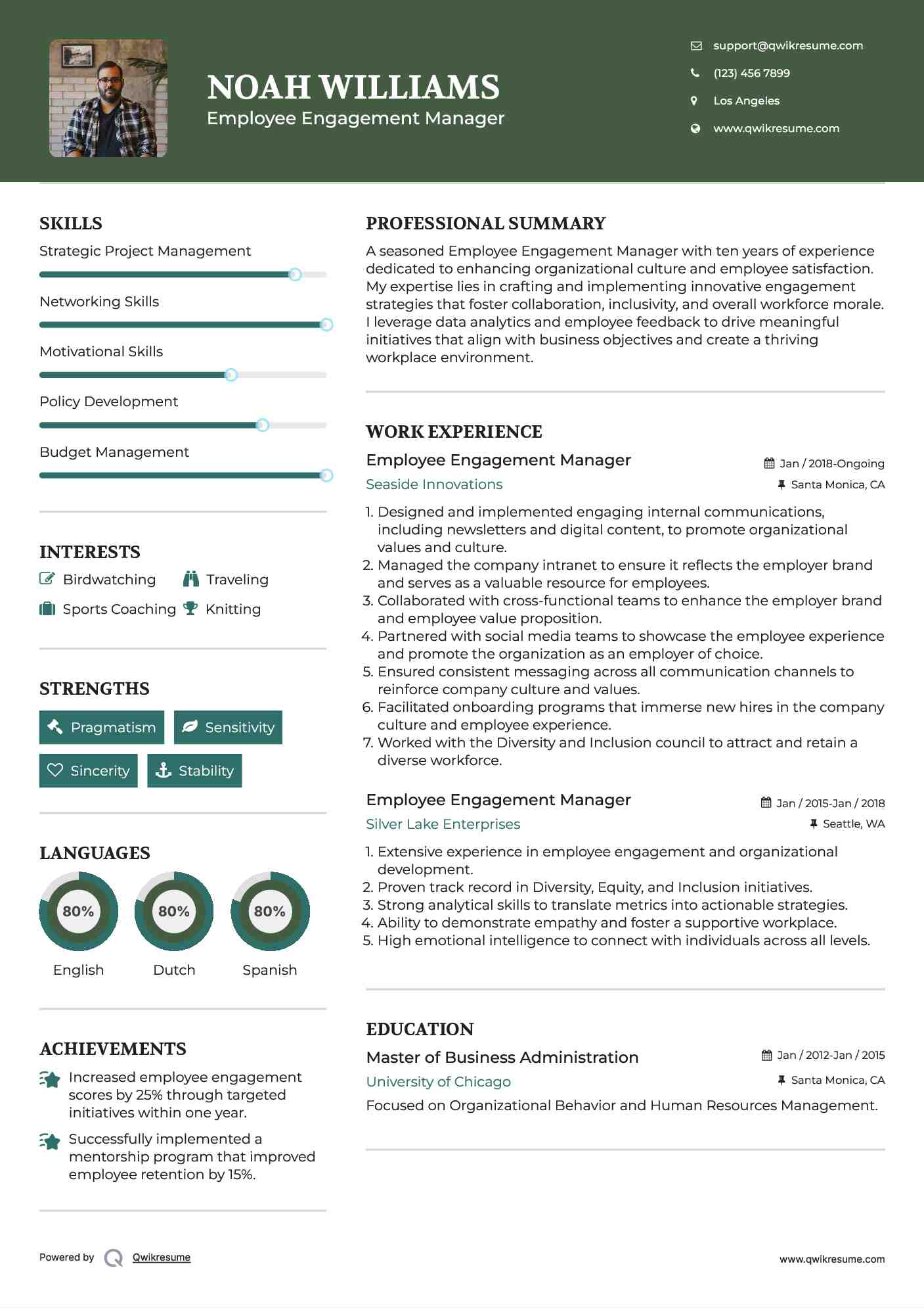 Employee Engagement Manager Resume Model