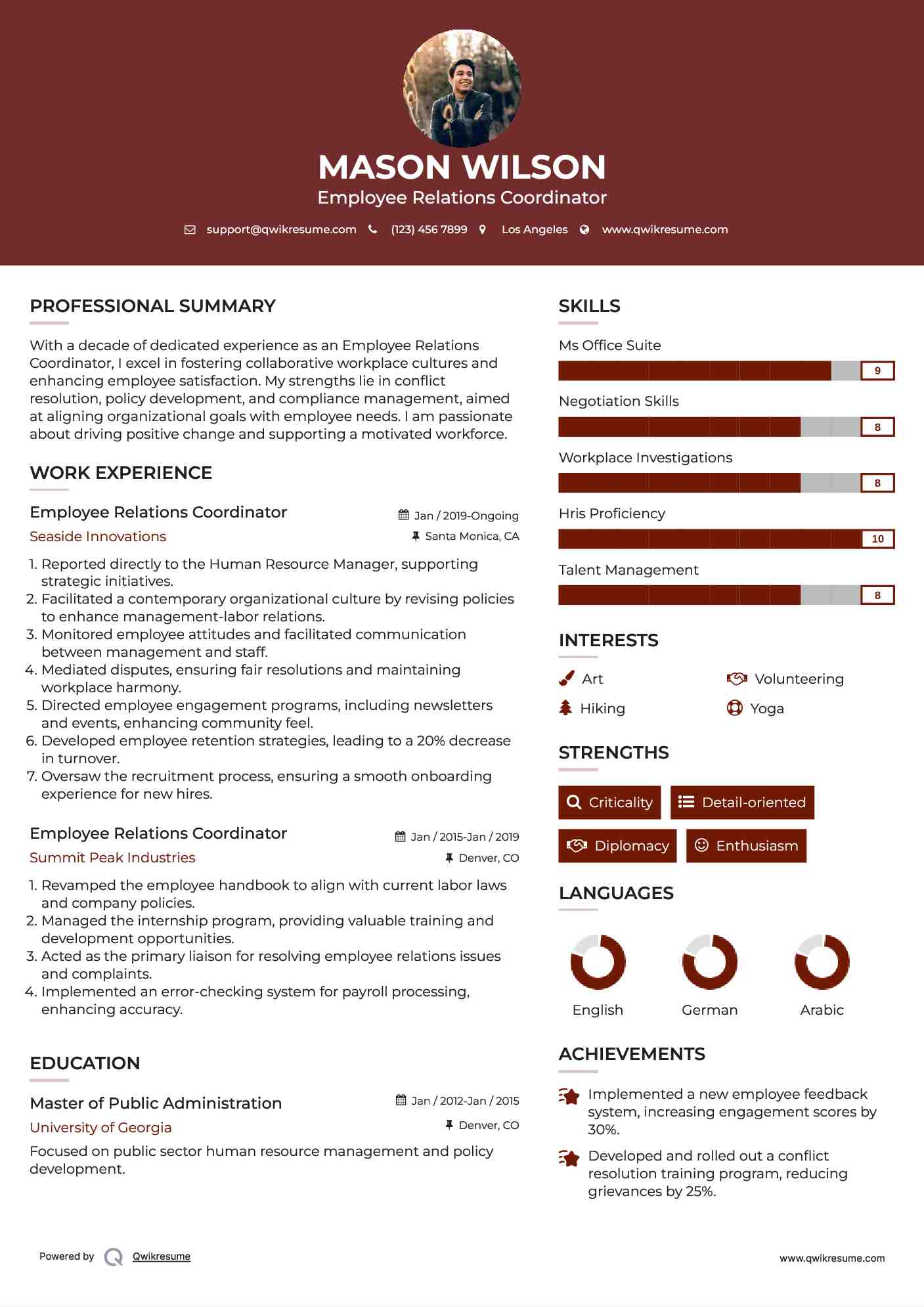 Employee Relations Coordinator Resume Samples QwikResume