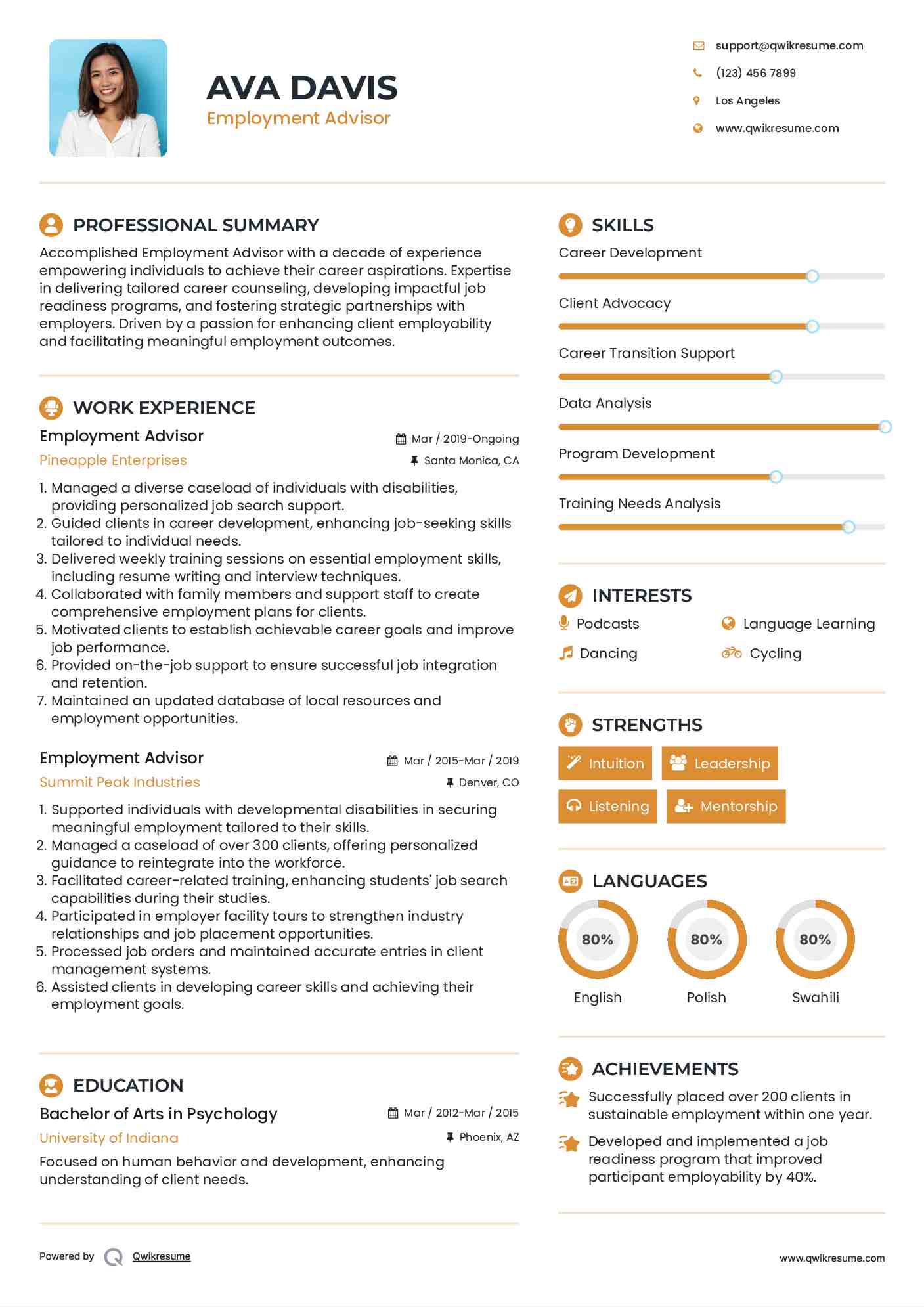 Employment Advisor Resume Model