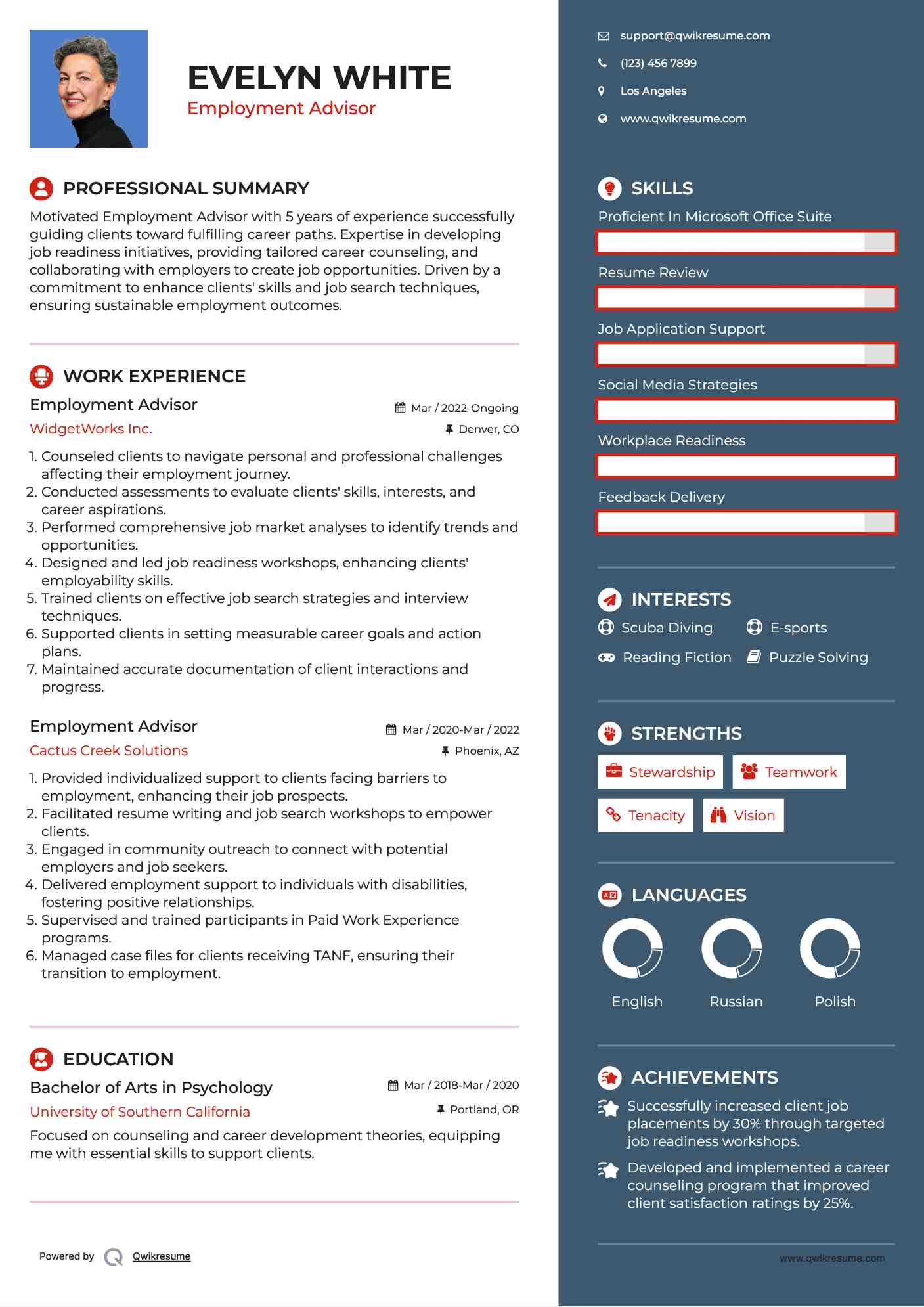 Employment Advisor Resume Sample
