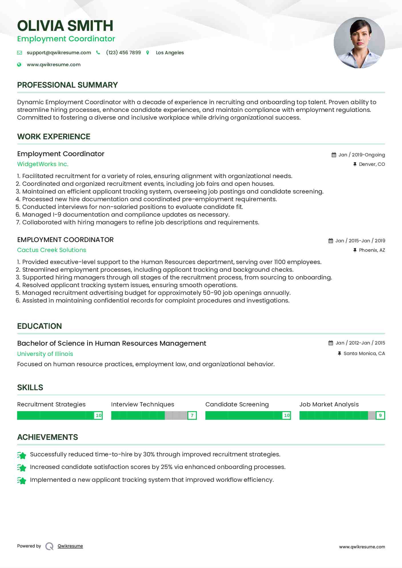 Employment Coordinator Resume Template