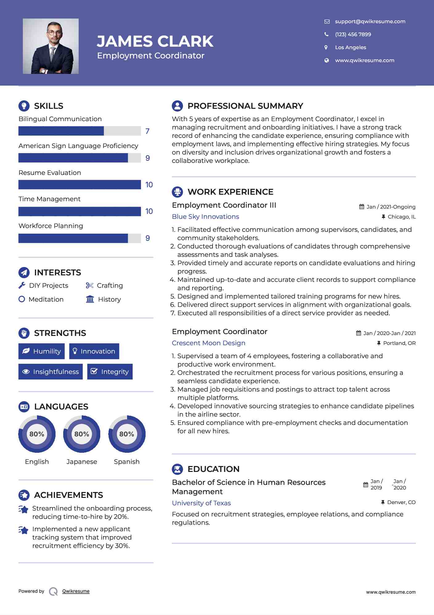 Employment Coordinator III Resume Template