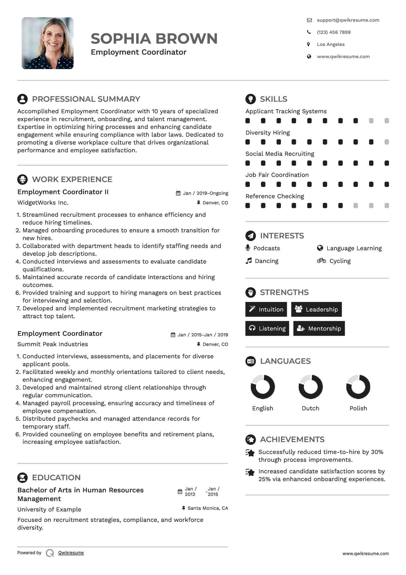 Employment Coordinator II Resume Template