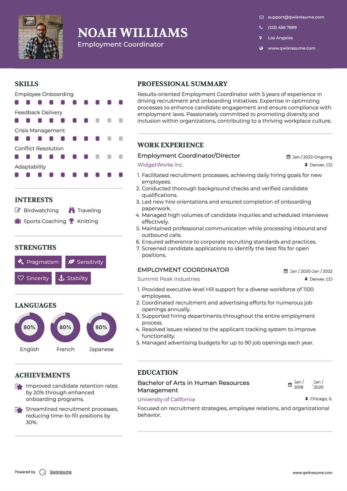 Employment Coordinator/Director Resume Model